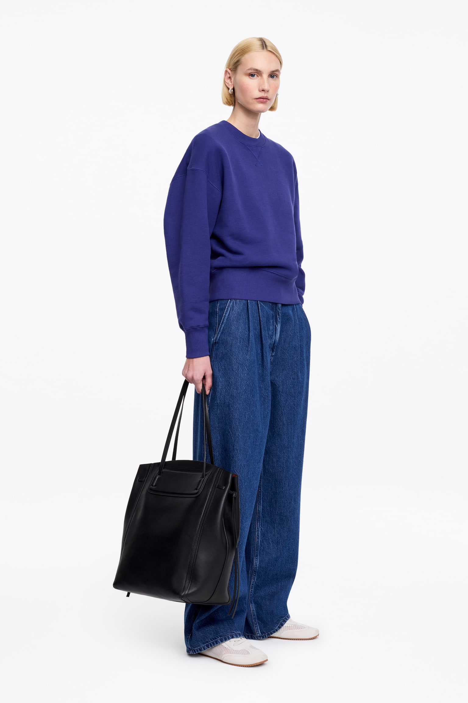 Mikina z froté v uvoľnenom štýle - Modrá/Off White - 4