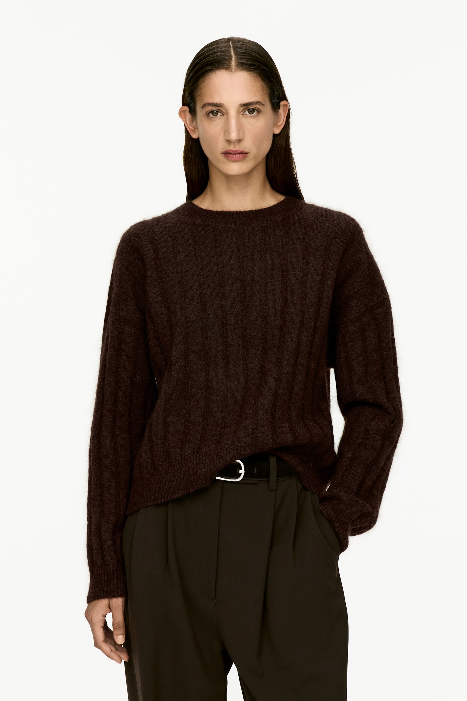 Pullover aus Mohair und Wolle - Dunkelbraun/Altrosa - 1