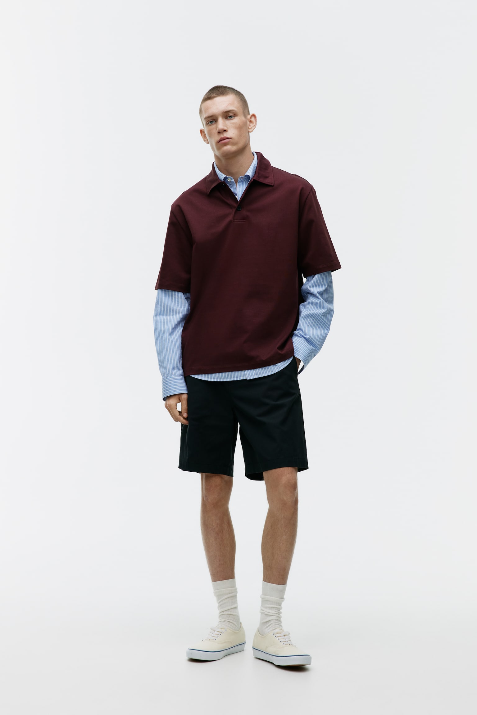 Cotton Polo Shirt - Burgundy/Dark Blue - 2