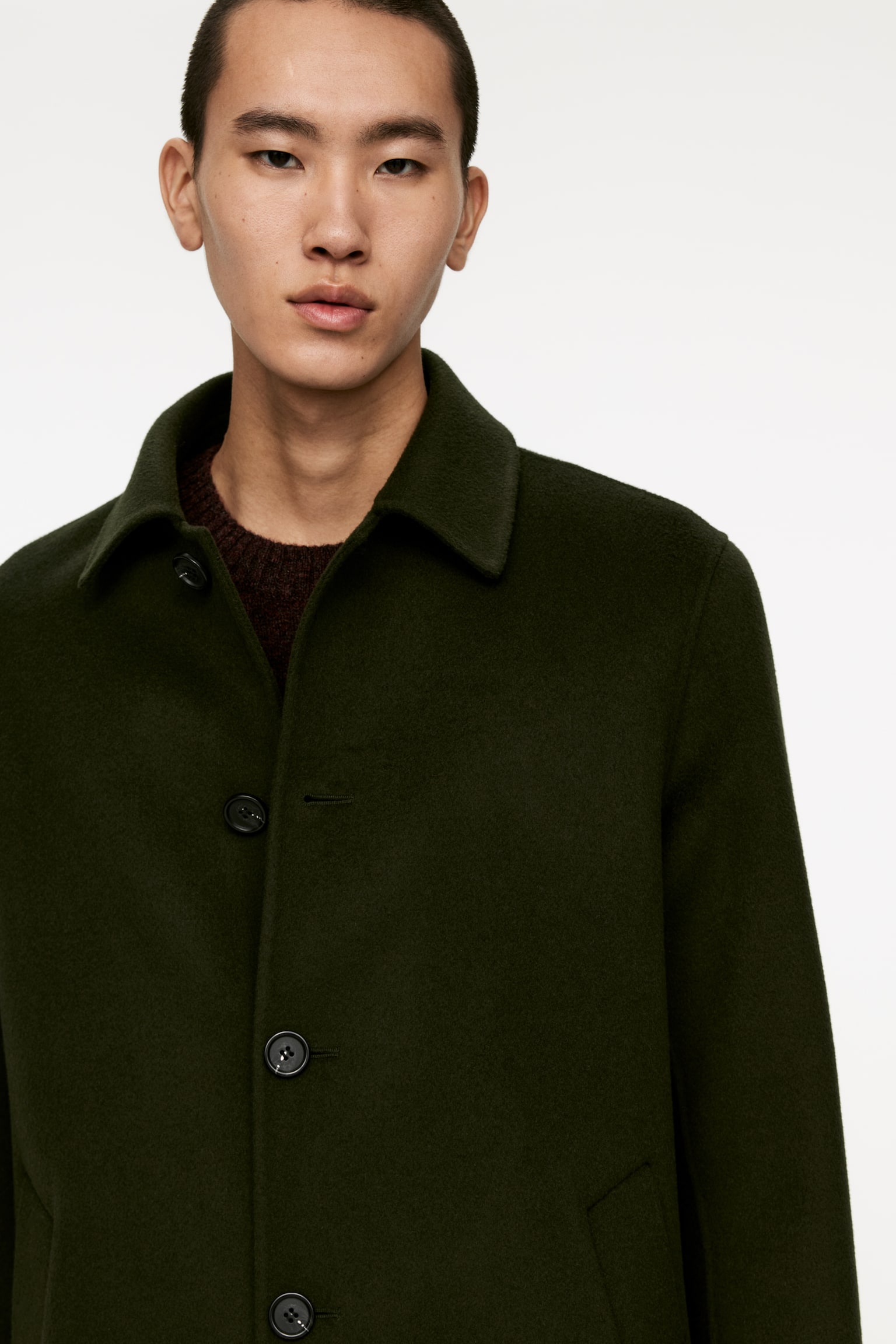 Double-Face Wool Blend Coat - Dark Green/Dark Blue - 3