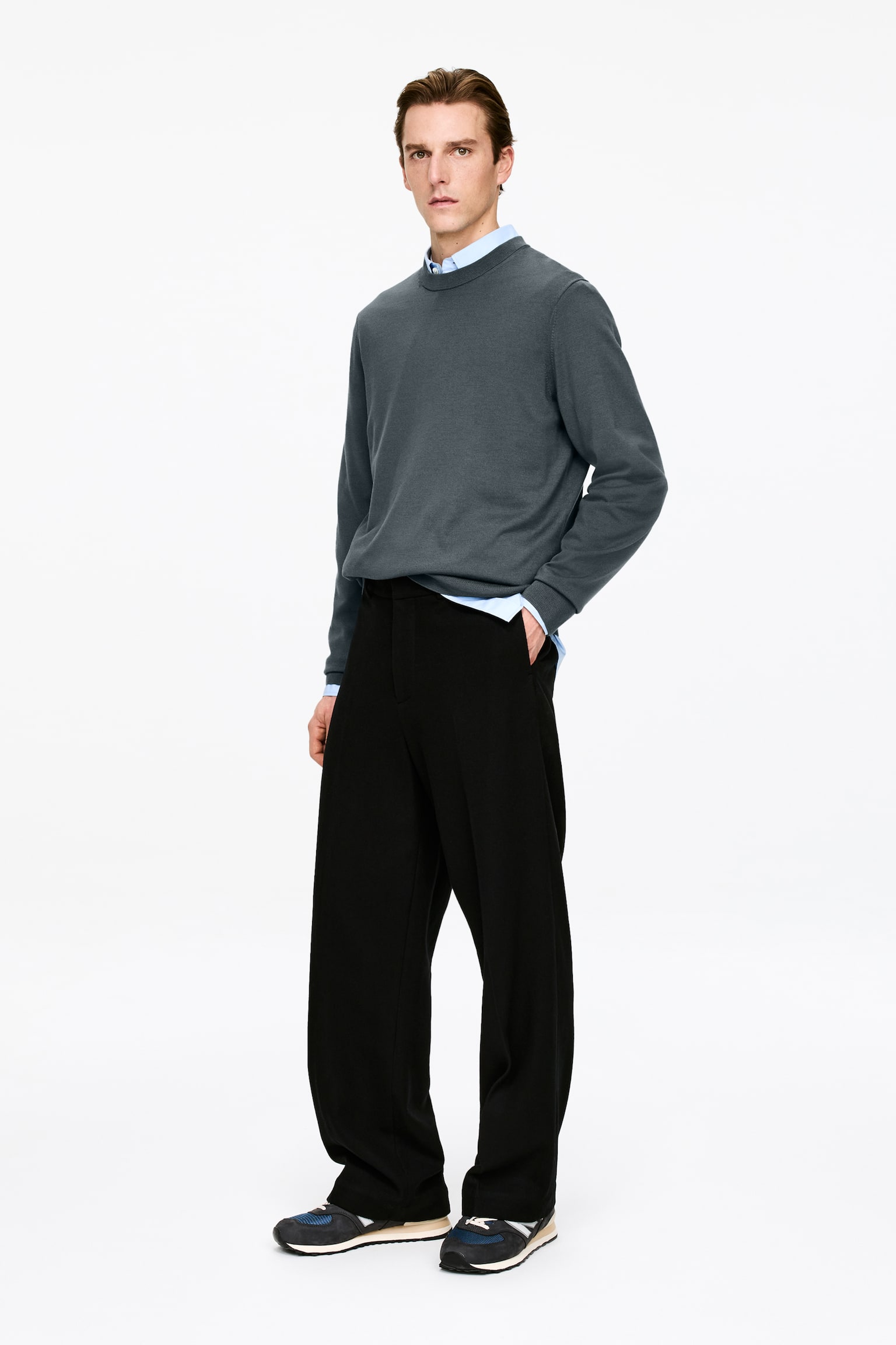 Pulover din lână Merino fin tricotat - Cenușiu închis/Albastru închis/Gri Melange/Maro închis/Verde închis - 3