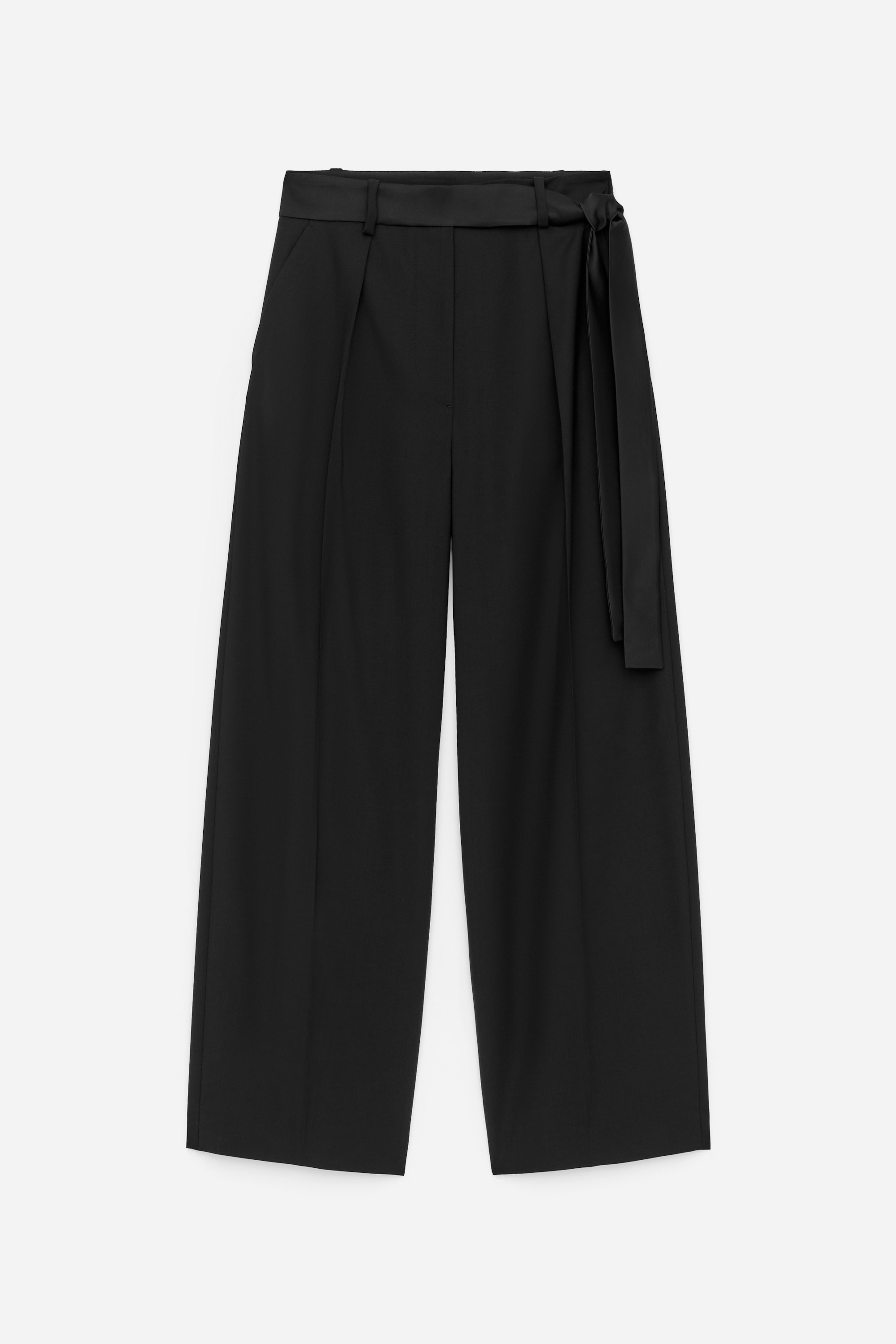 Pantaloni con cintura in raso e pinces - Nero