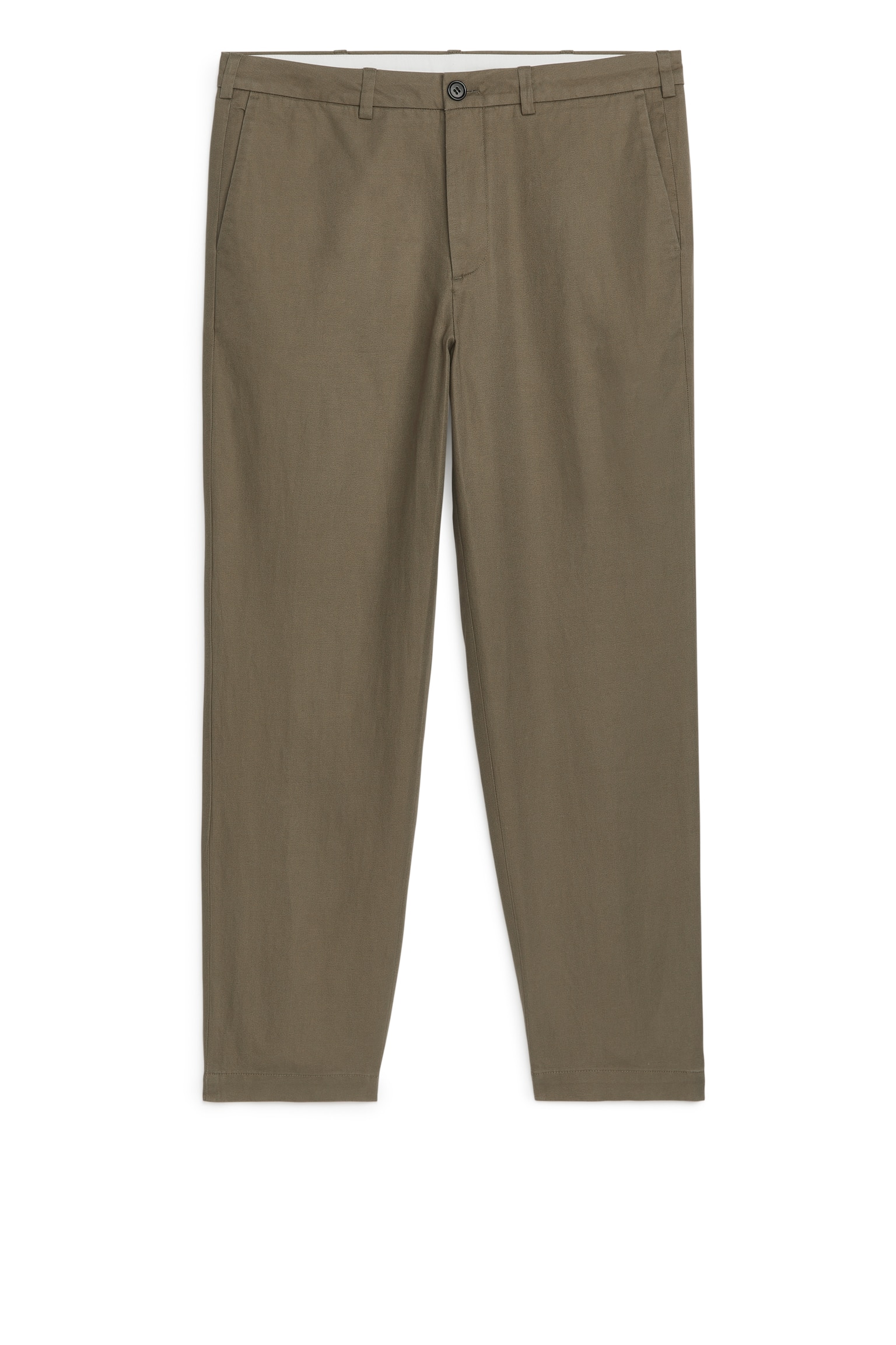 Regular Cropped Cotton-Linen Trousers - Khaki Green/Off-White - 2