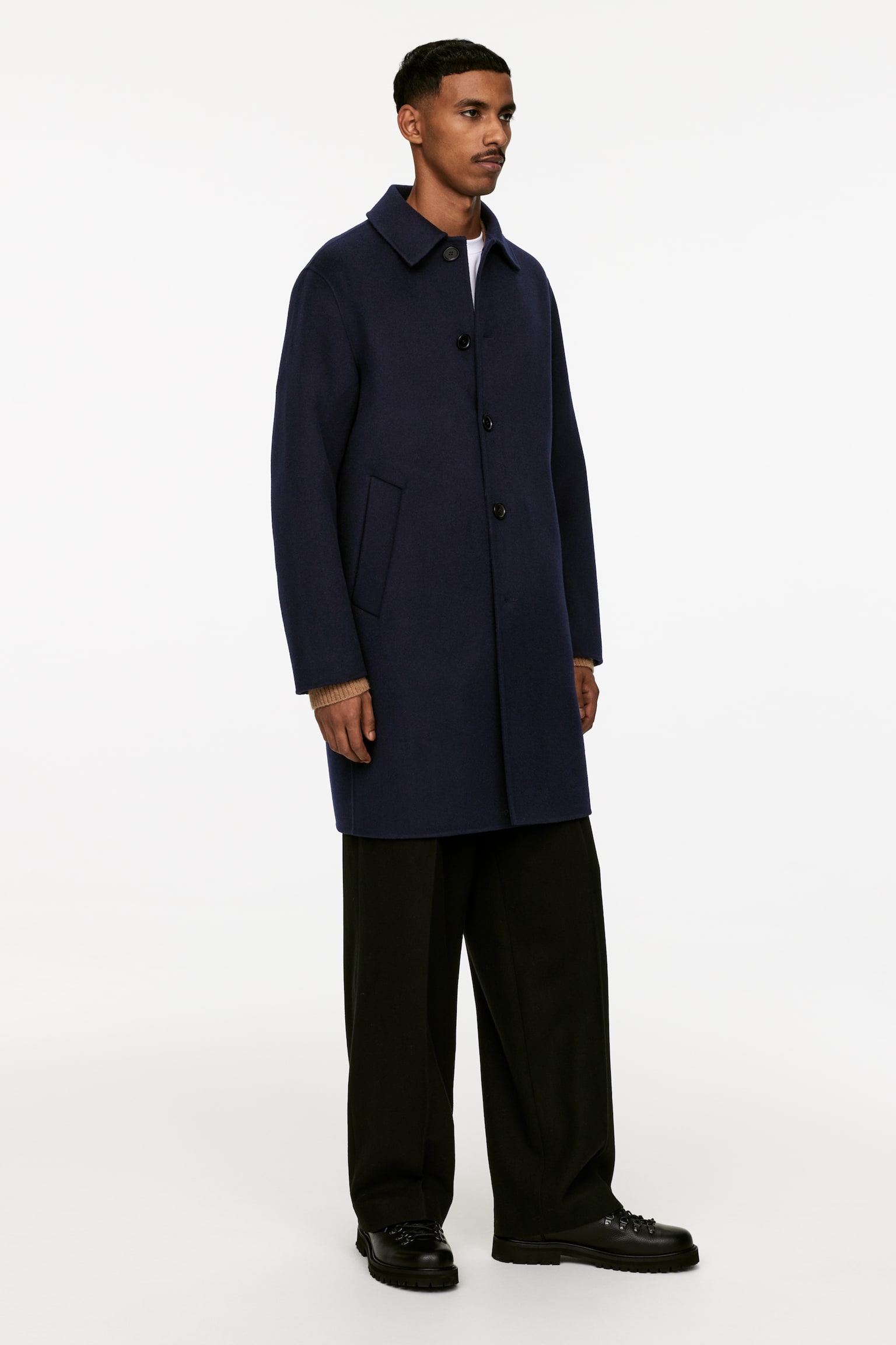 Double-Face Wool Blend Coat - Dark Blue/Dark Green - 5