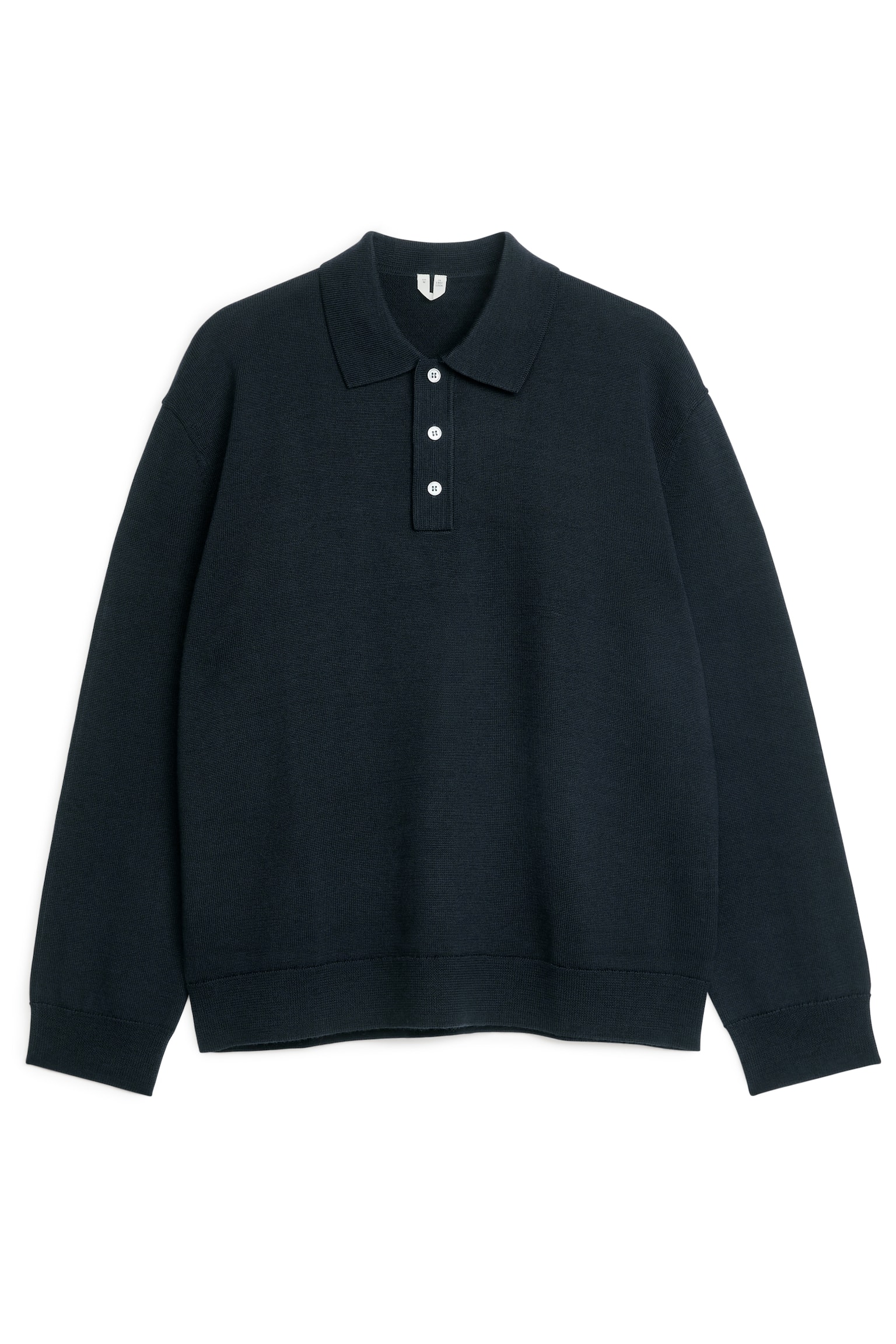 Long-Sleeved Merino Polo Shirt - Black - 2