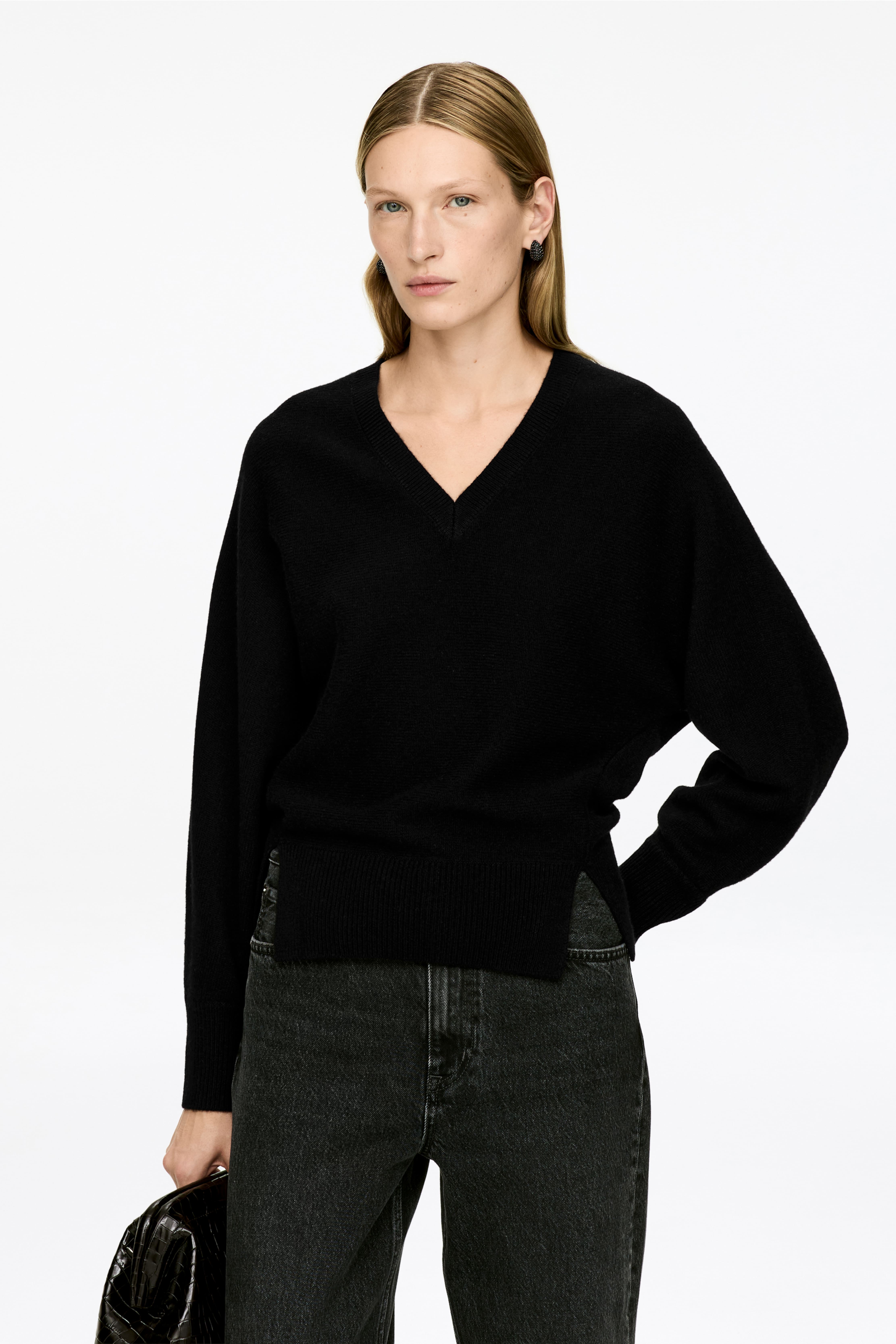 Maglione con scollo a V in puro cashmere - Nero