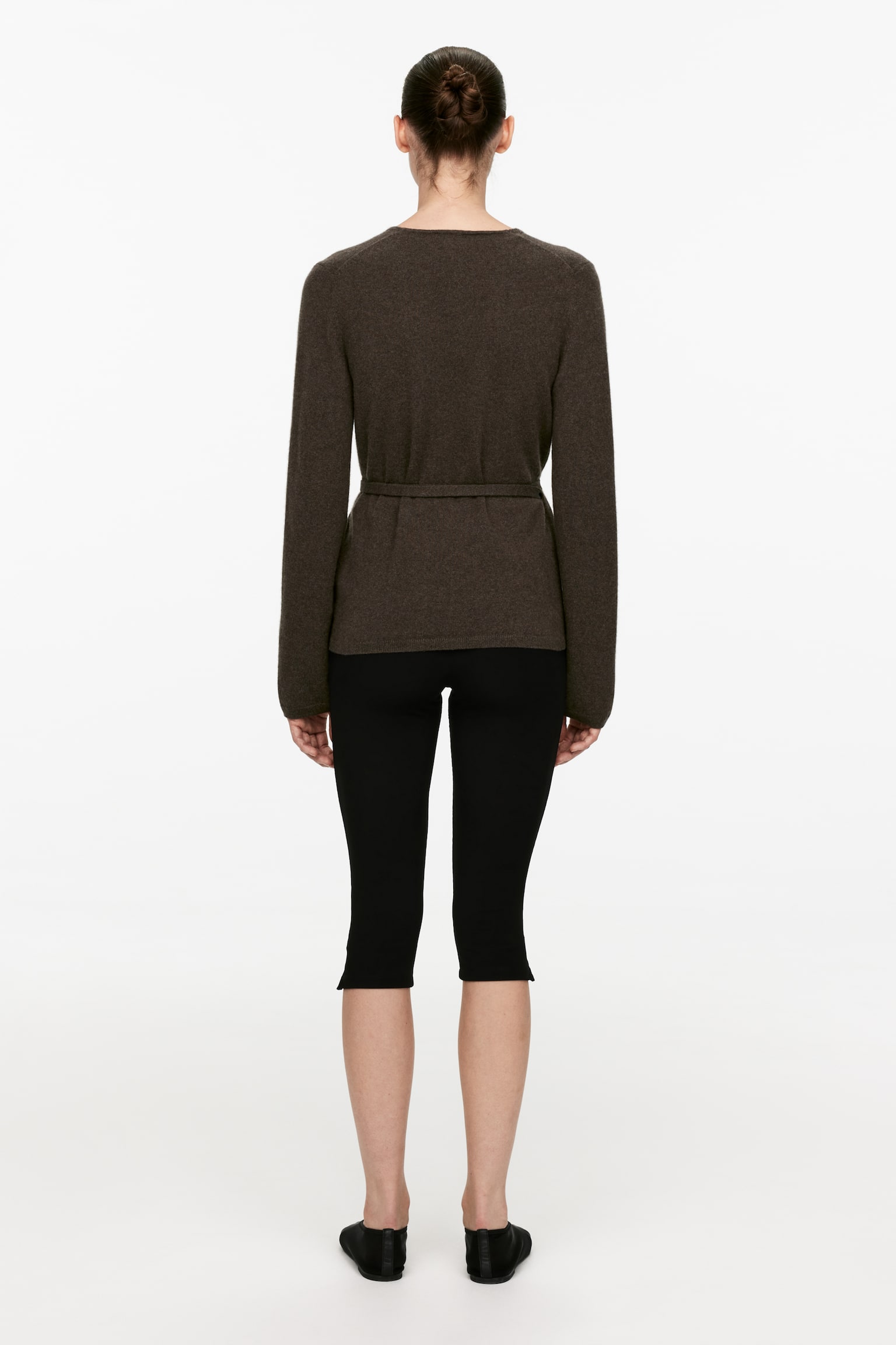 Cashmere-Wool Wrap Cardigan - Dark Brown - 3