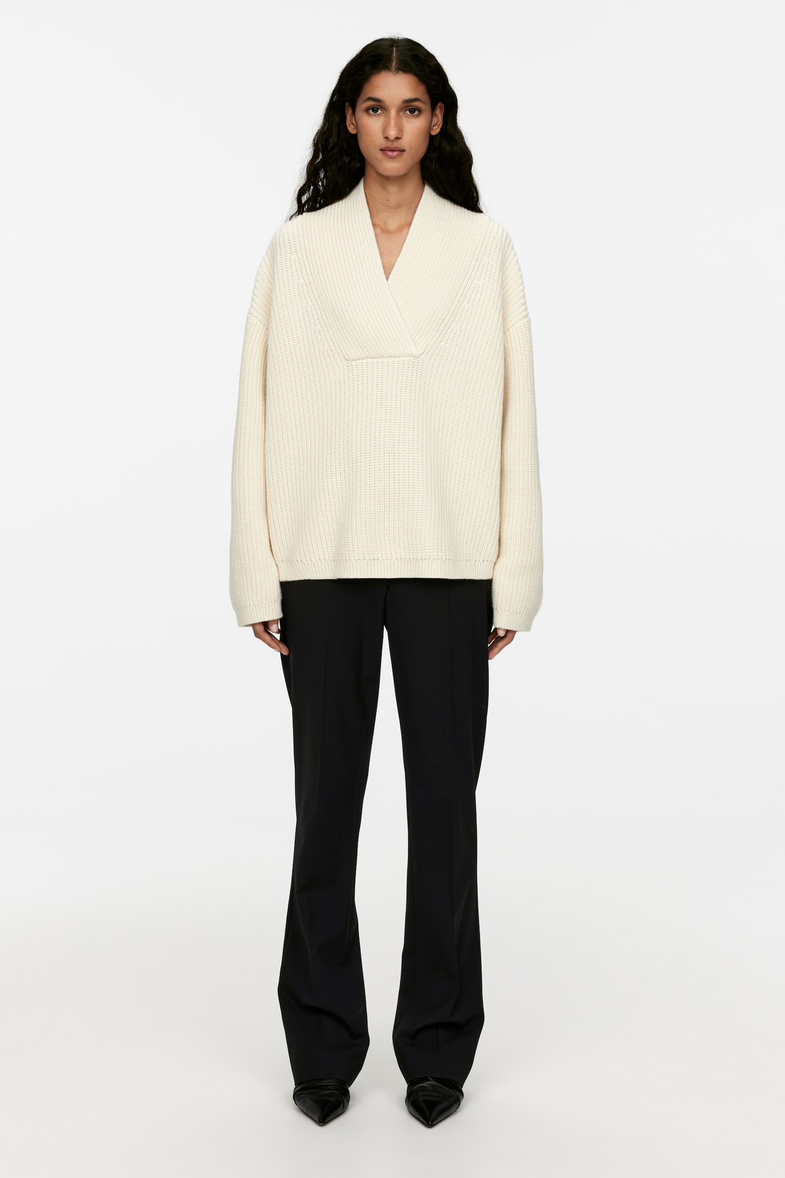 Shawl Collar Jumper - Off White/Khaki Green - 6