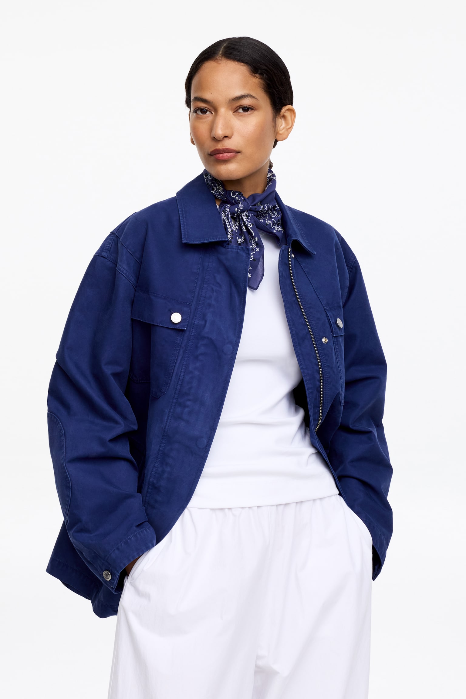 Scarf i bomull - Blå/Brun - 3