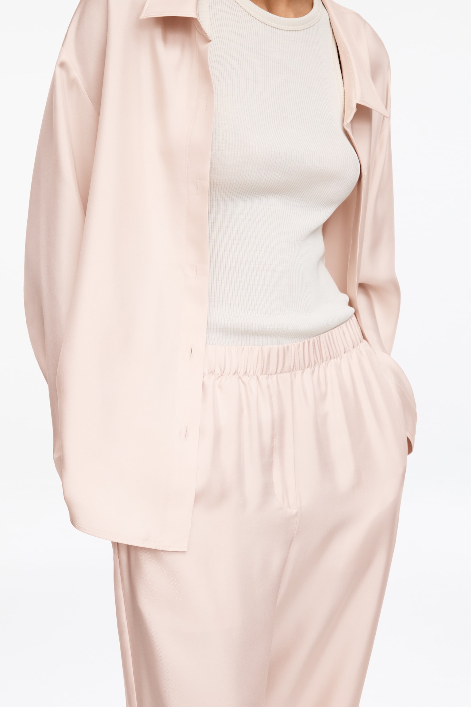 Hose aus Seidentwill - Hellbeige/Dunkelbraun - 6