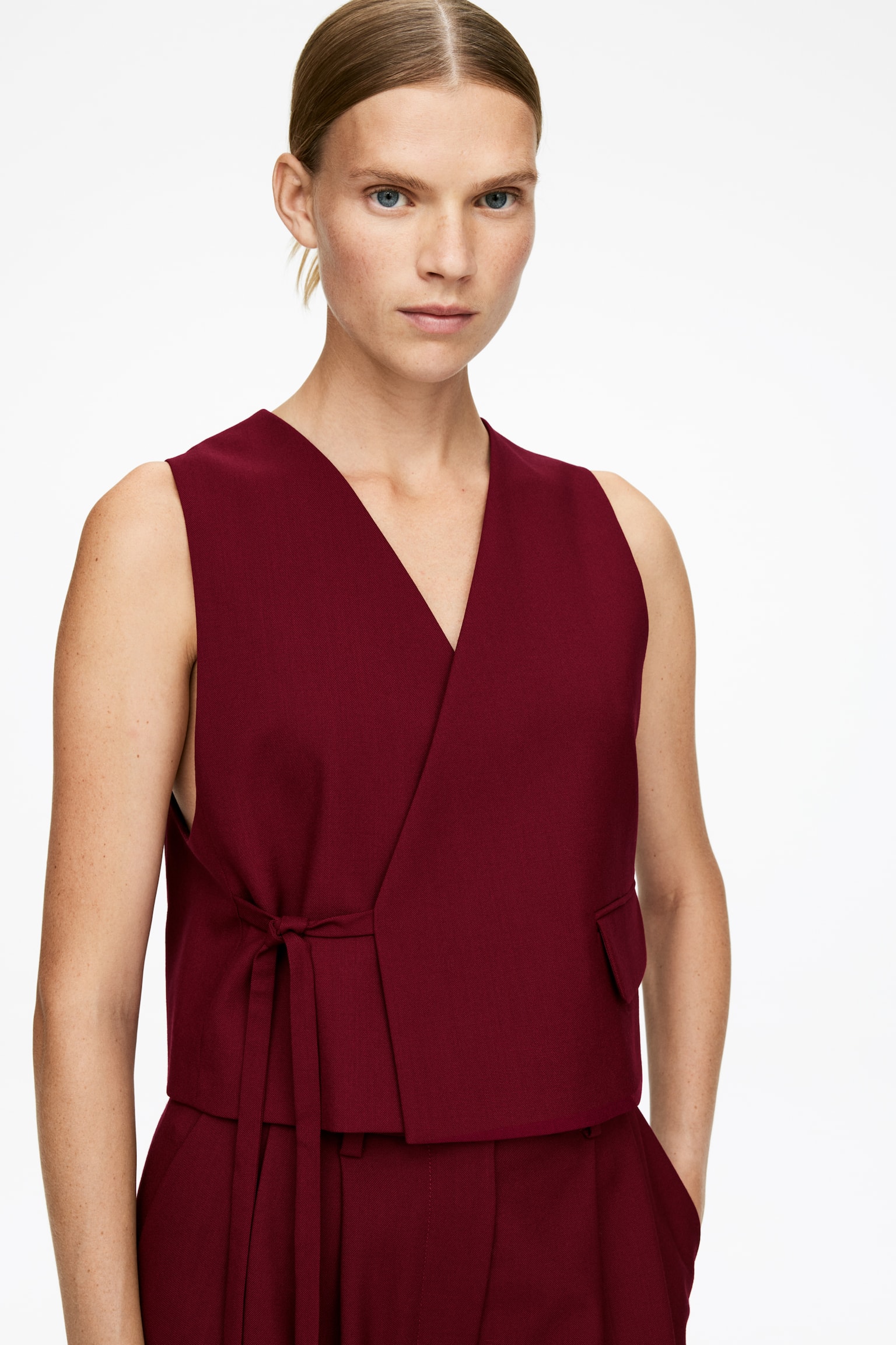 Vielseitige Wollweste - Dunkelrot - 3