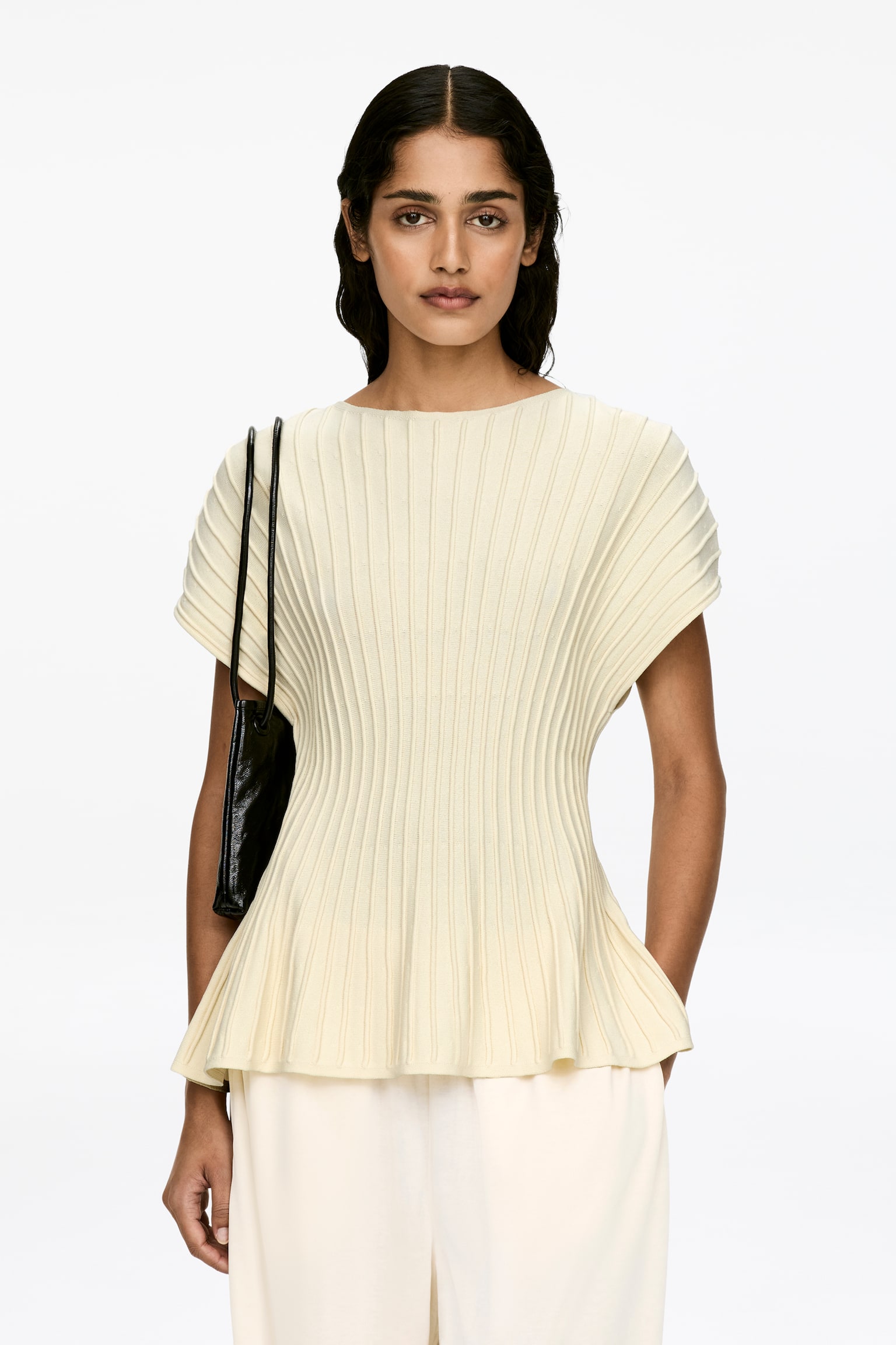 Feinstrickoberteil mit Schößchen - Cremeweiß - 1