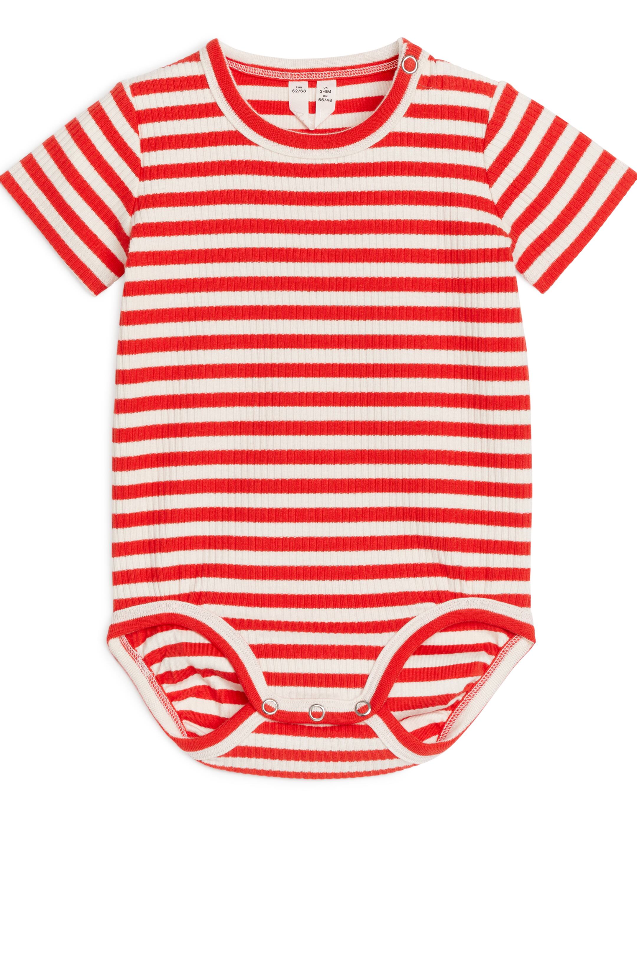 Kortärmad body i bomull - Röd/offwhite - BARN | H&M SE