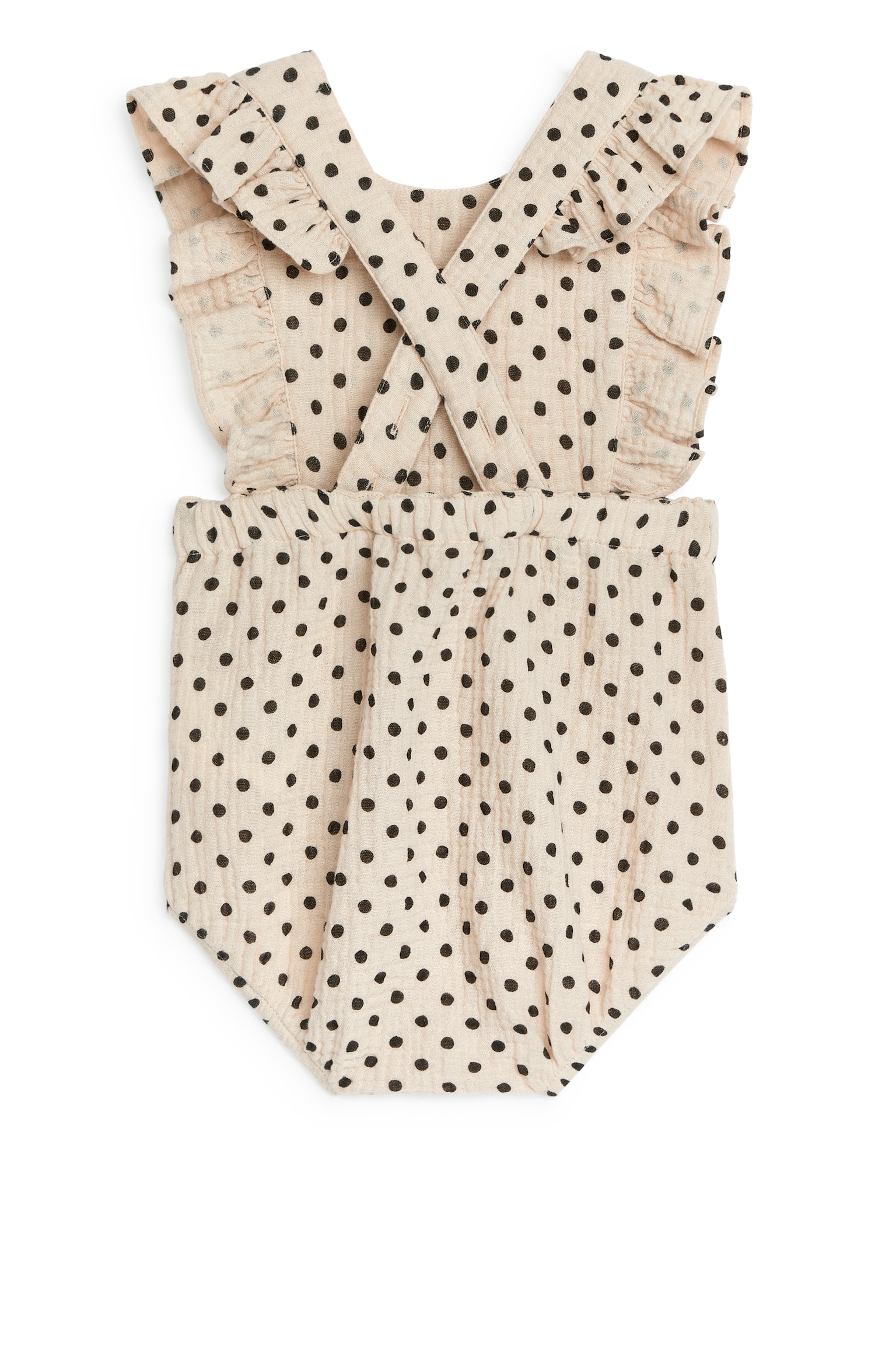 Frill Muslin Romper - Beige/Black - 2