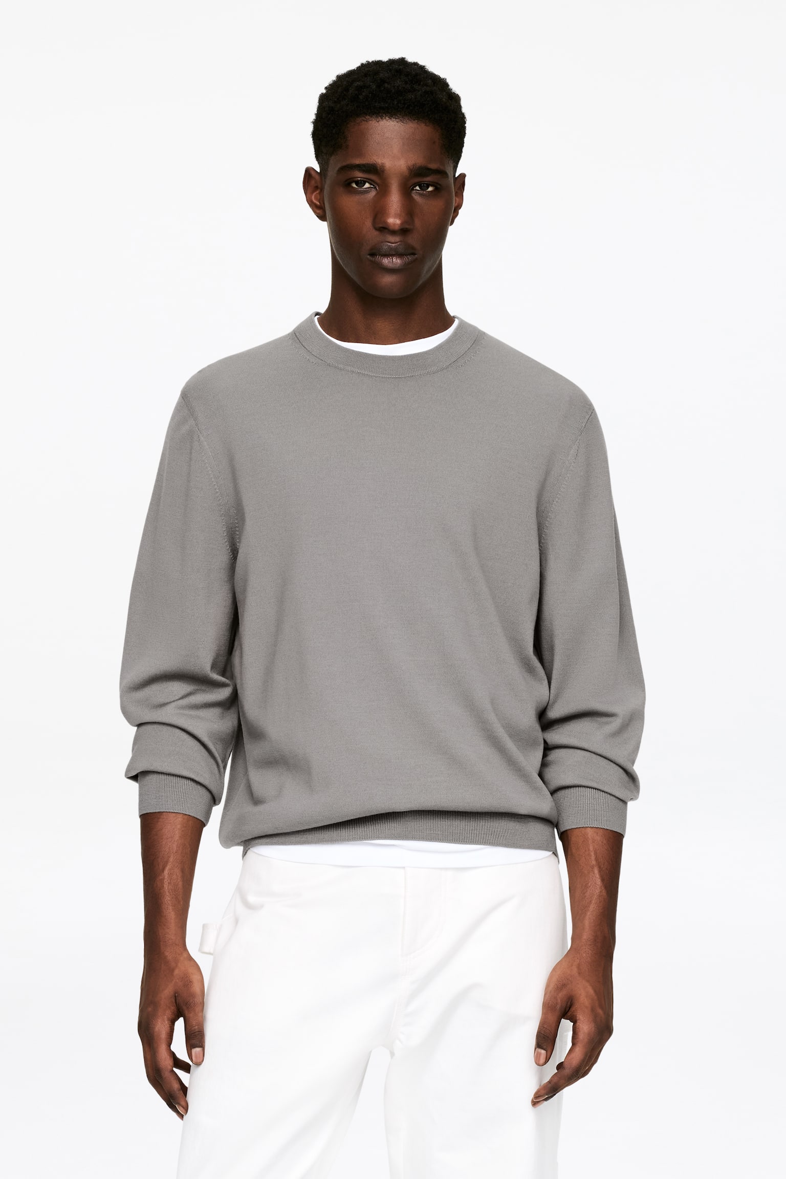 Finstickad tröja i merinoull - Mullvadsgrå/Gråmelerad/Dark Blue/Mörkgrå/Mörkgrön/Mörkbrun - 1