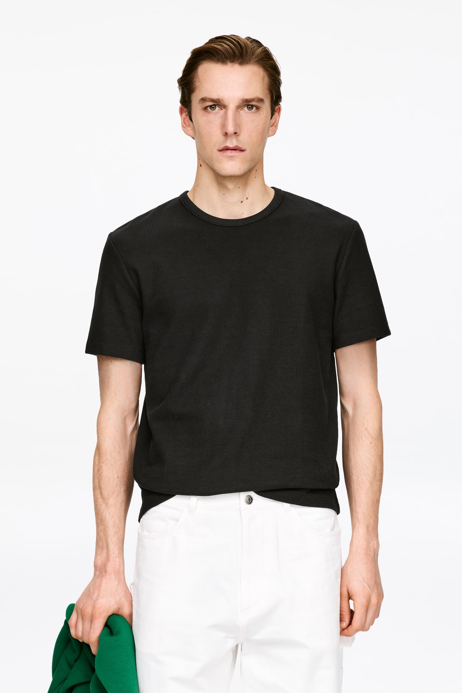 Εφαρμοστό Βαμβακερό T-Shirt - Μαύρο/Grey - 1