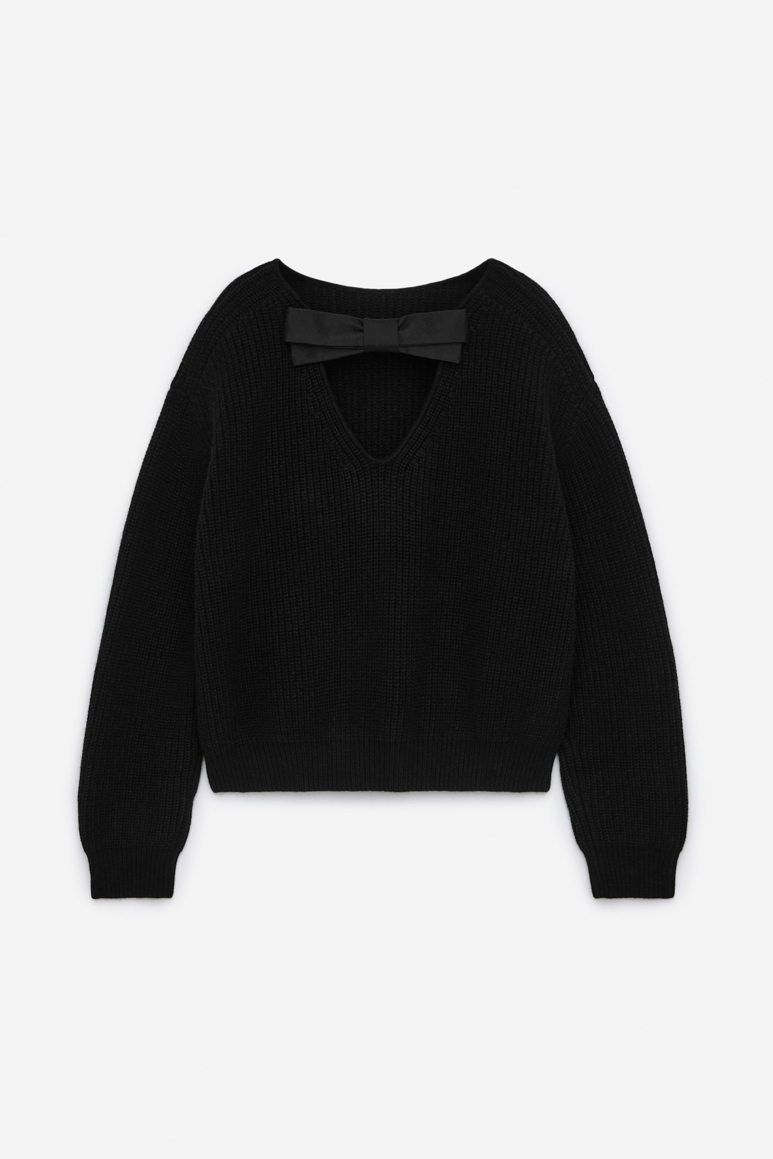 Bow-Detail Wool-Cotton Jumper - Black - 2