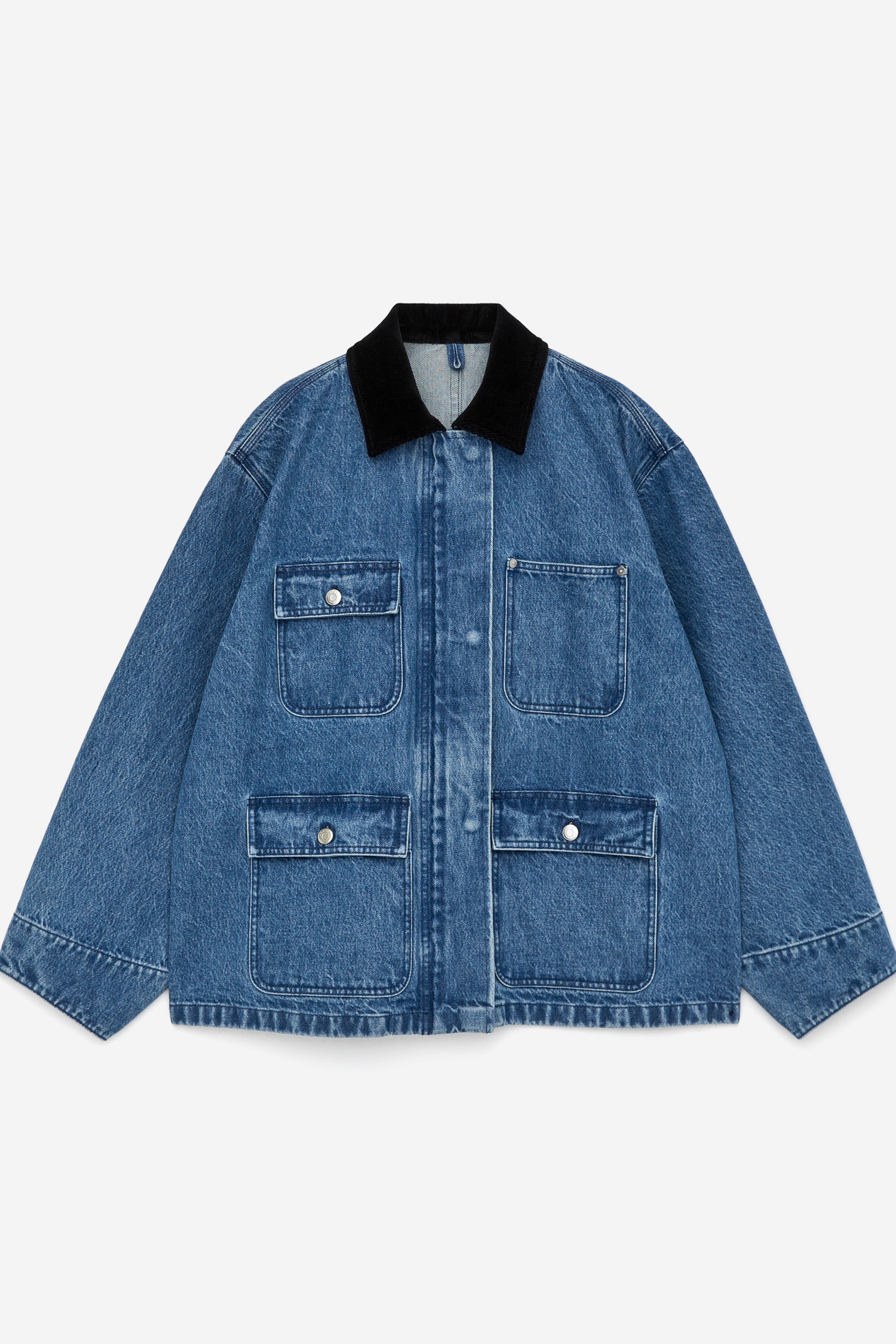 Jeansjacke mit Cordkragen - Blau