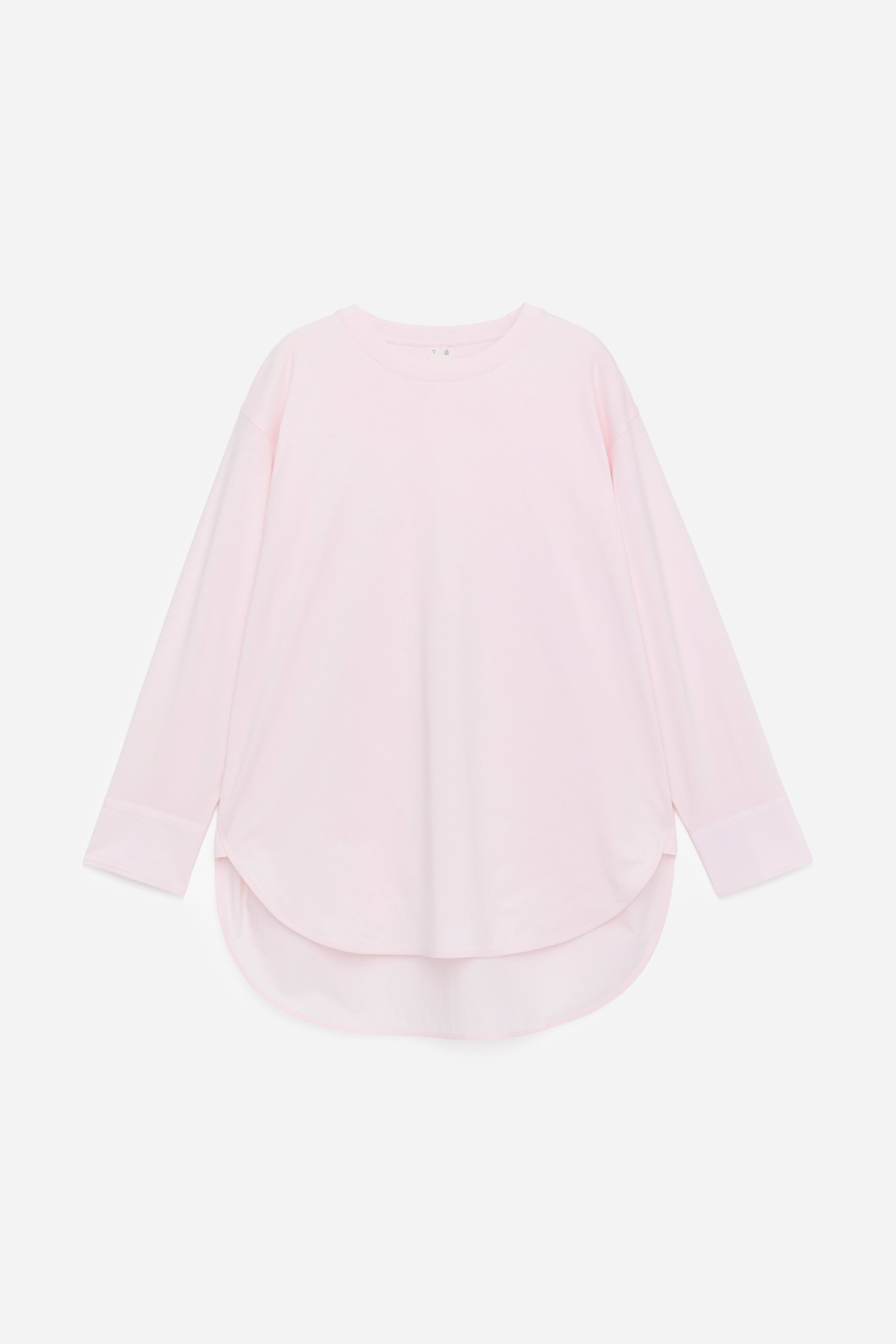 T-shirt a maniche lunghe con dettagli a camicia - Rosa chiaro