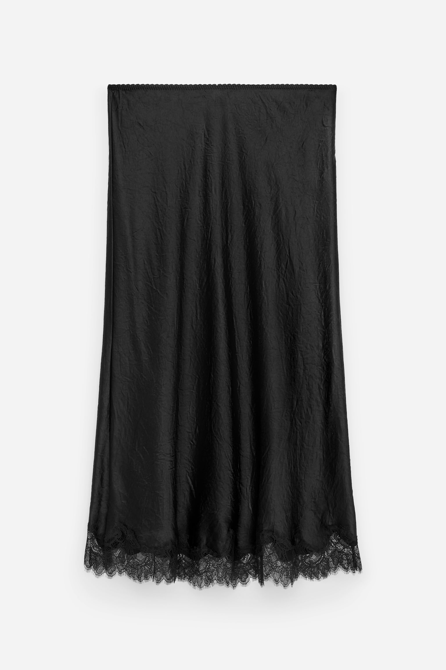 Satinrock mit Spitze - Schwarz - 2