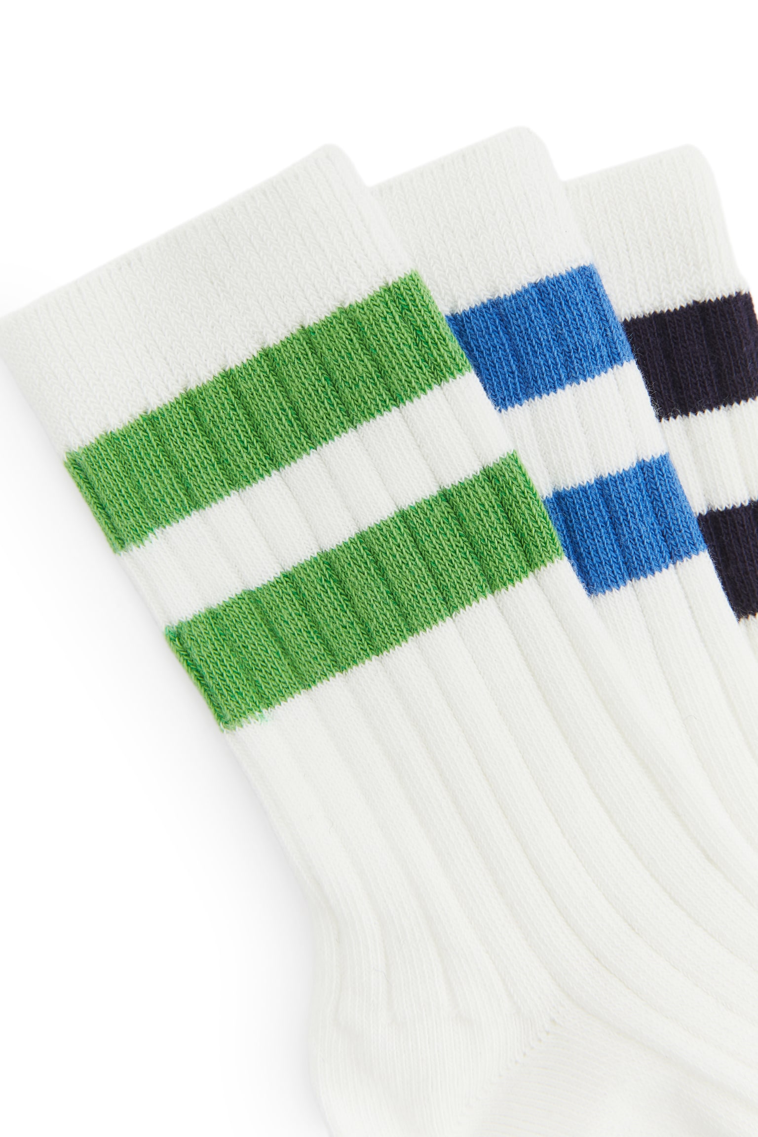 Rib Knit Socks Set of 3 - White/Green/Blue/White/Striped/Pink/Lilac/White - 2