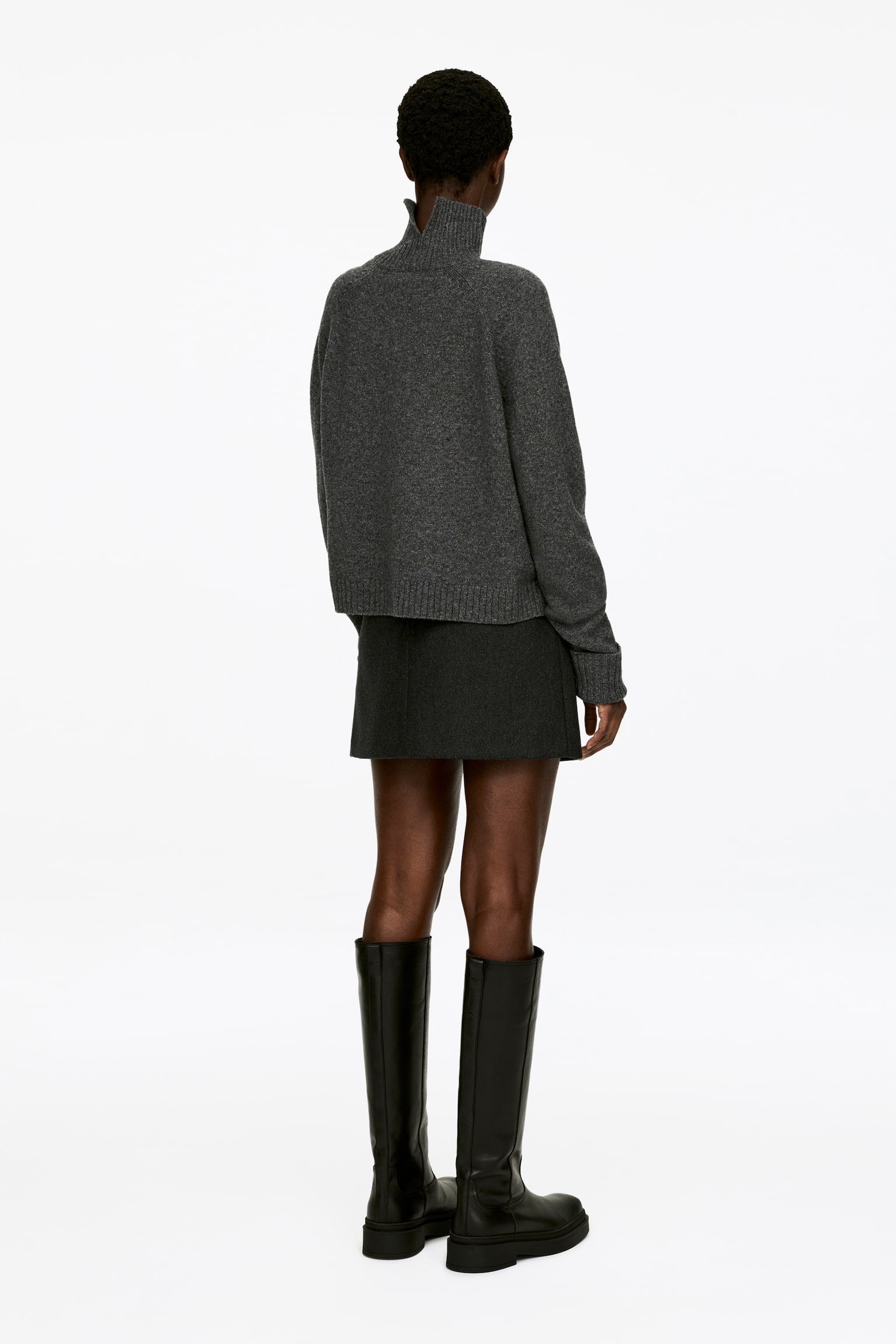 Maglione a collo alto in lana - Grigio scuro mélange/Nero - 7