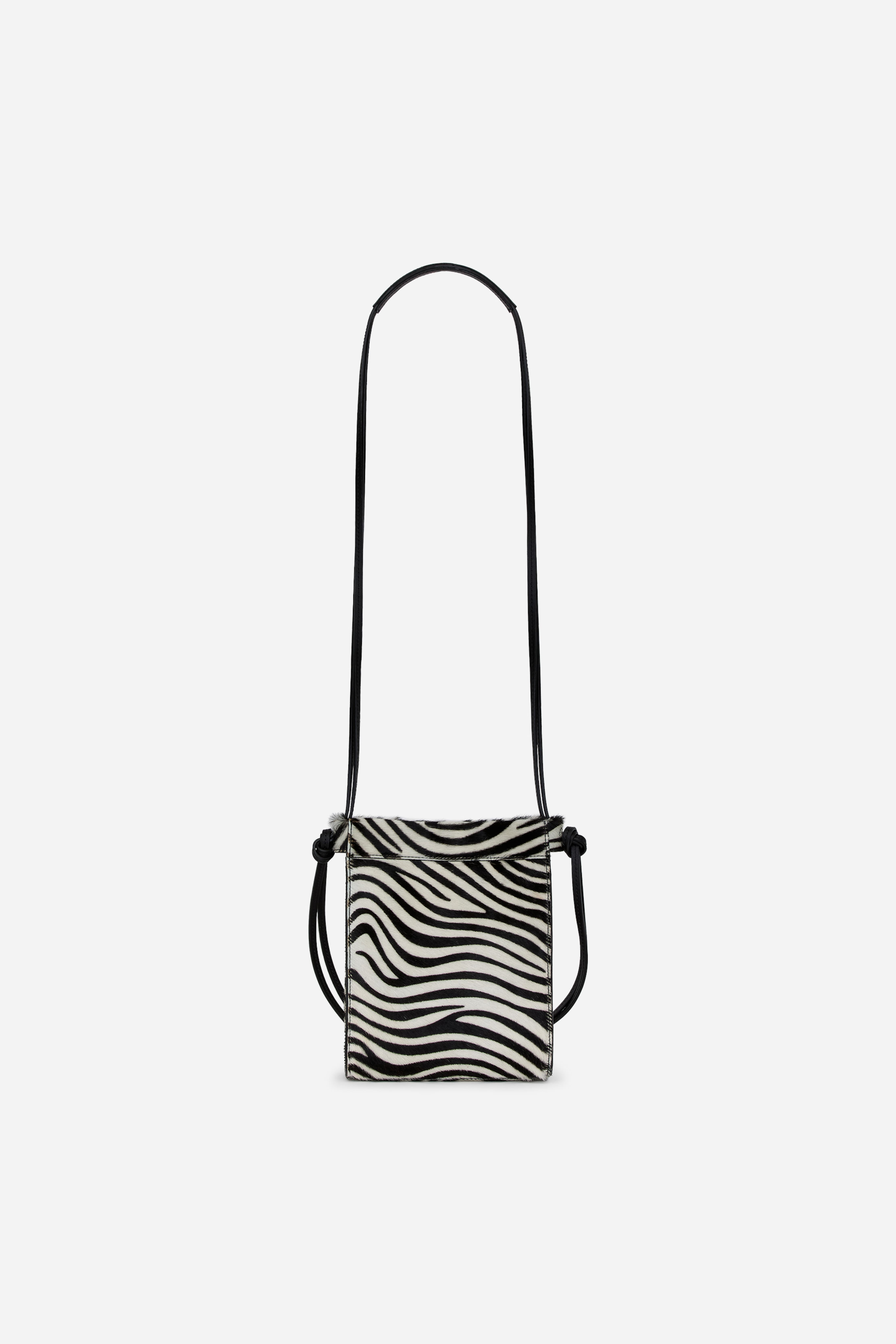 Umhängetasche aus Leder mit Zebramuster - Schwarz/Weiß/Zebramuster