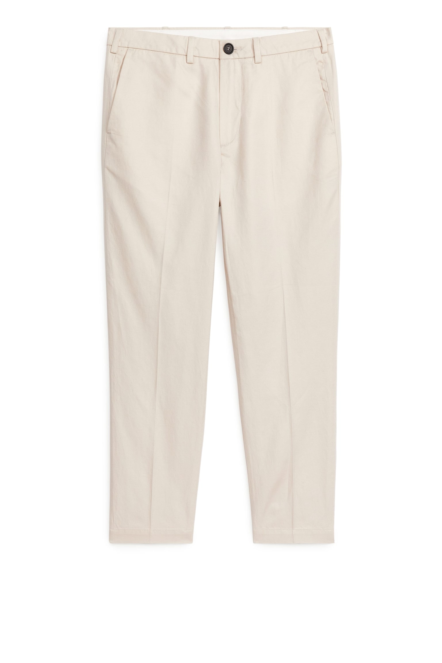 Regular Cropped Cotton-Linen Trousers - Off-White/Khaki Green - 1