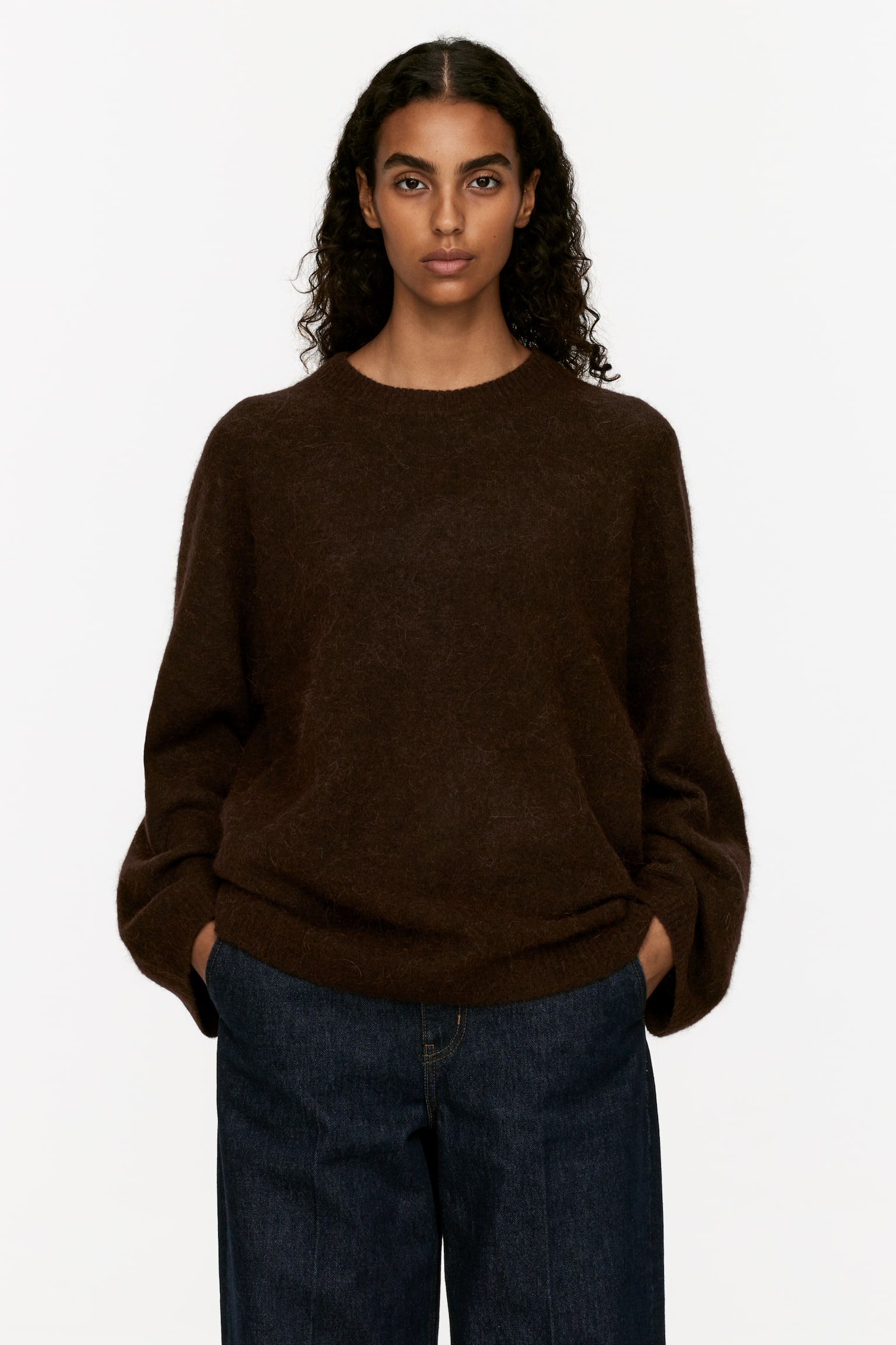 Alpaca-Wool Blend Jumper - Dark Brown/Dark Green/Black/Light Grey/Beige/Dusty Blue/Off White/Dark Yellow/Pink - 1