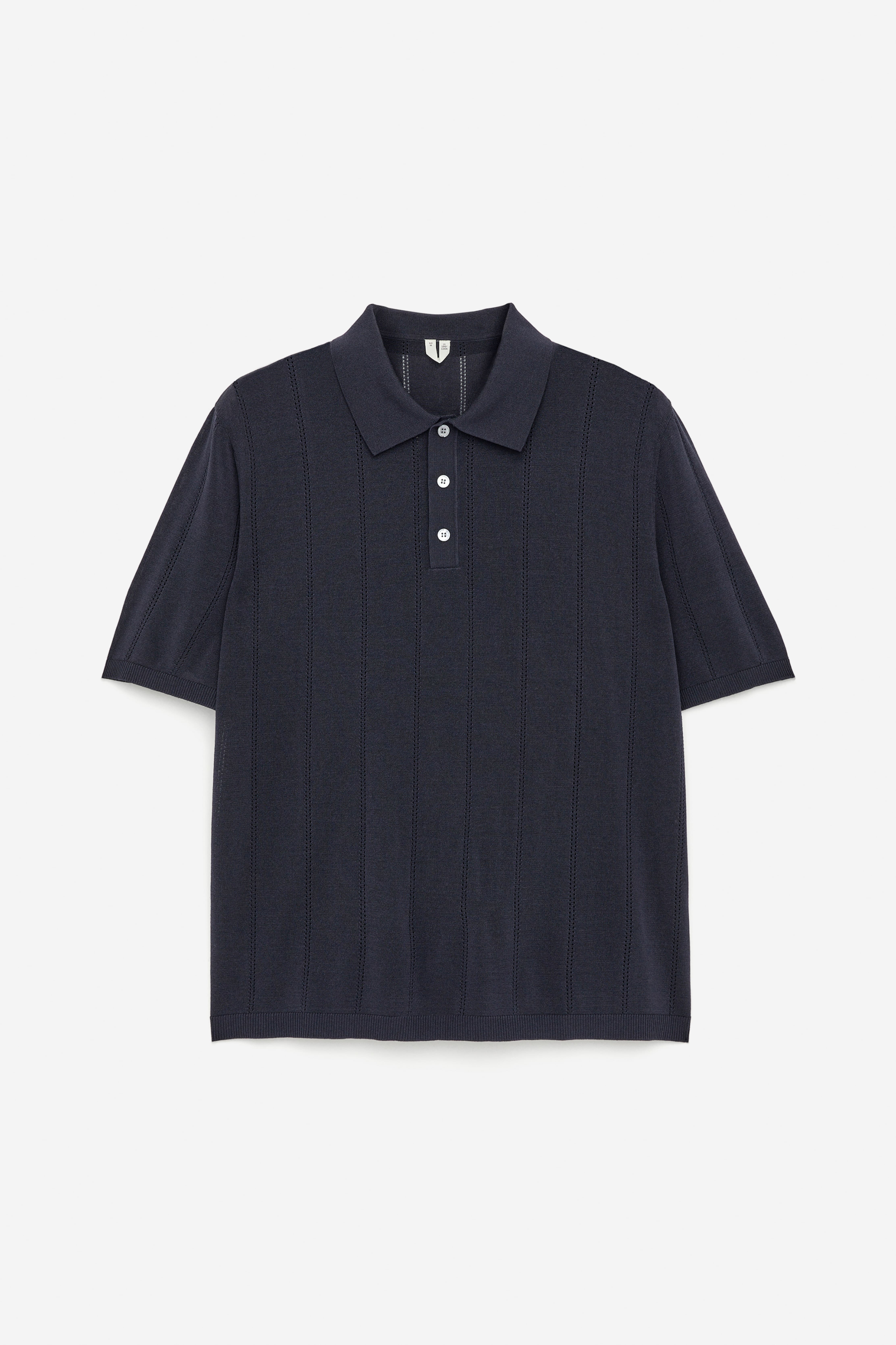 Polo con lavorazione pointelle - Blu scuro/Beige