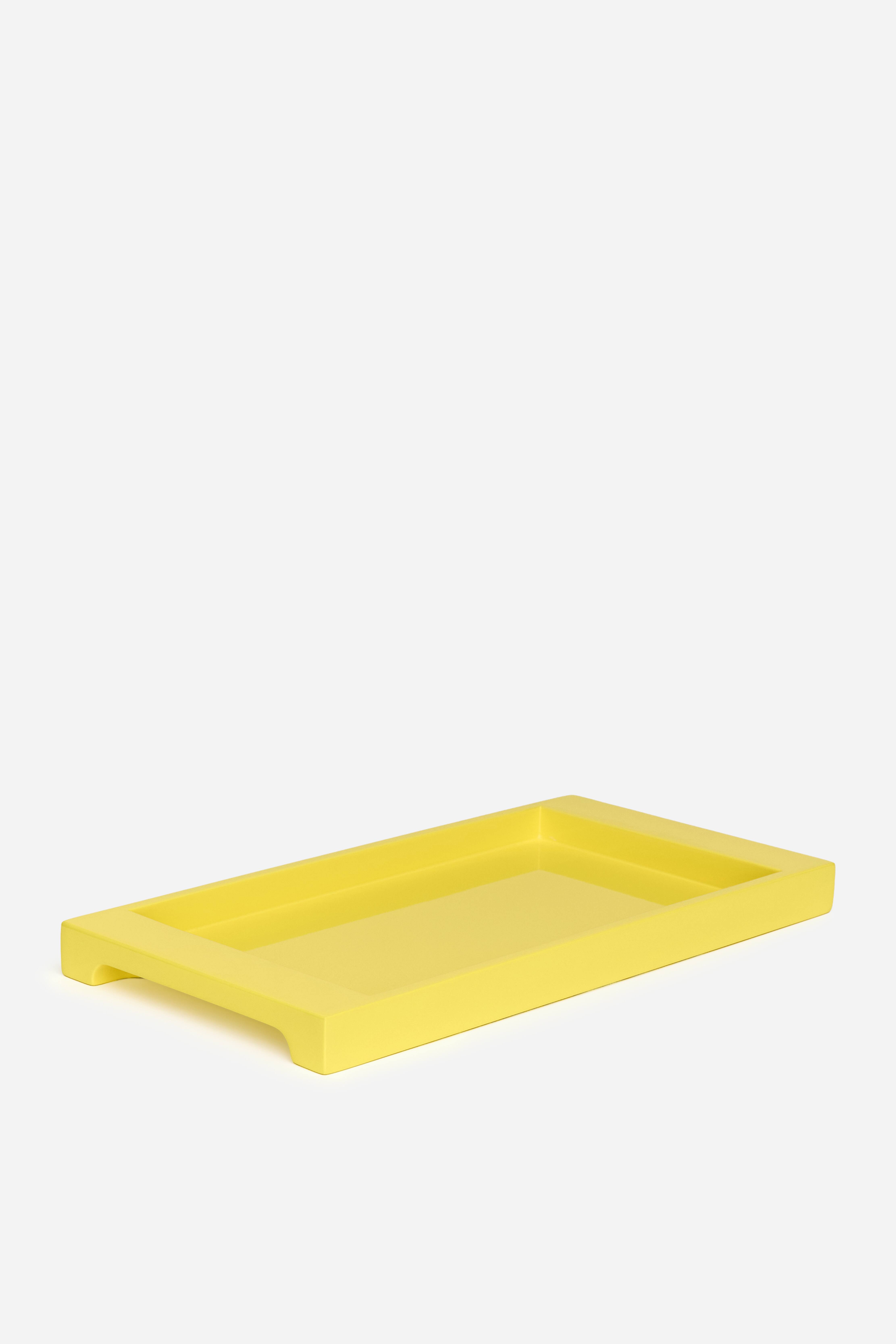 Lakkert brett 39x20 cm - Gul/Lyseblå