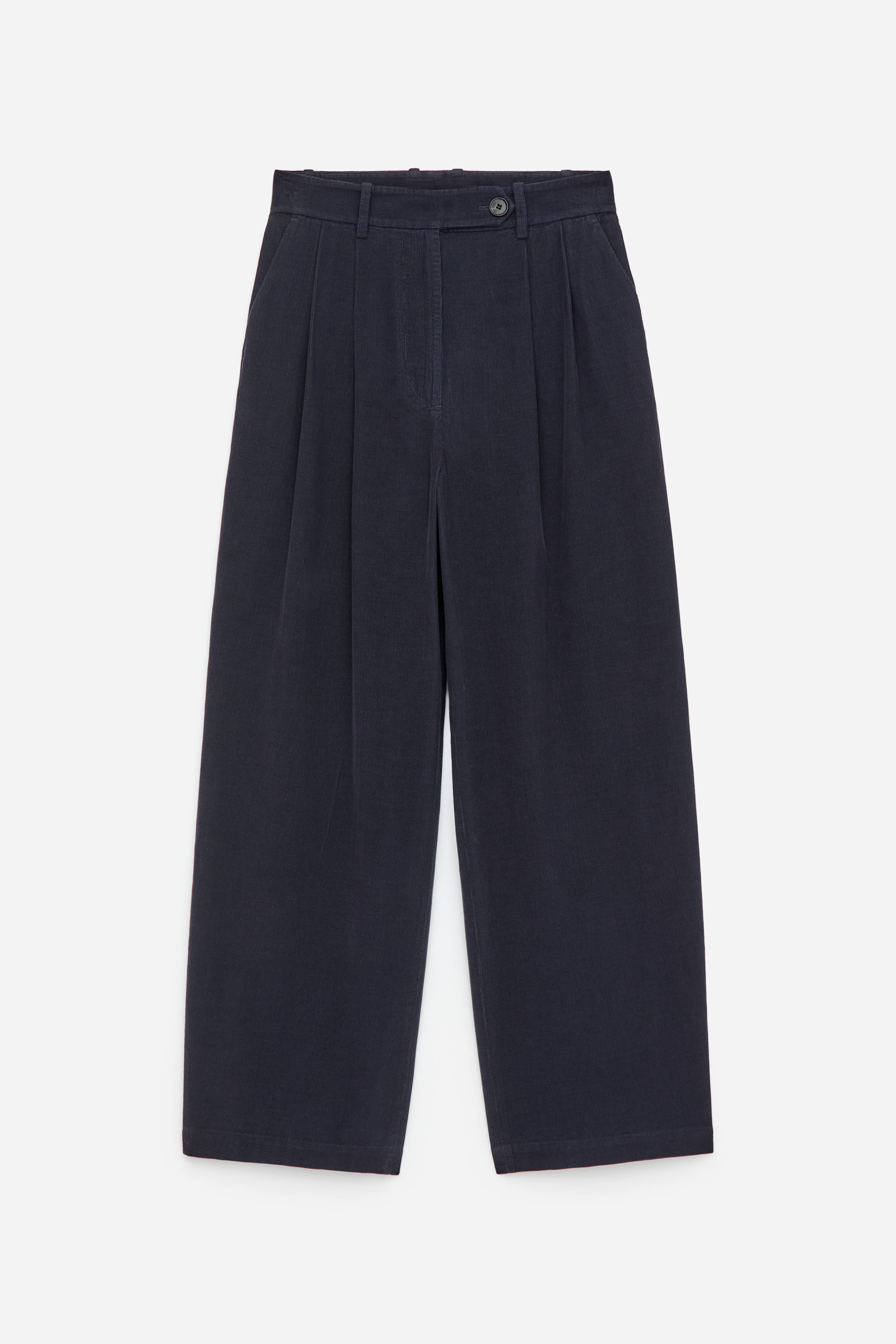 High-Waist Corduroy Trousers - Dark Blue