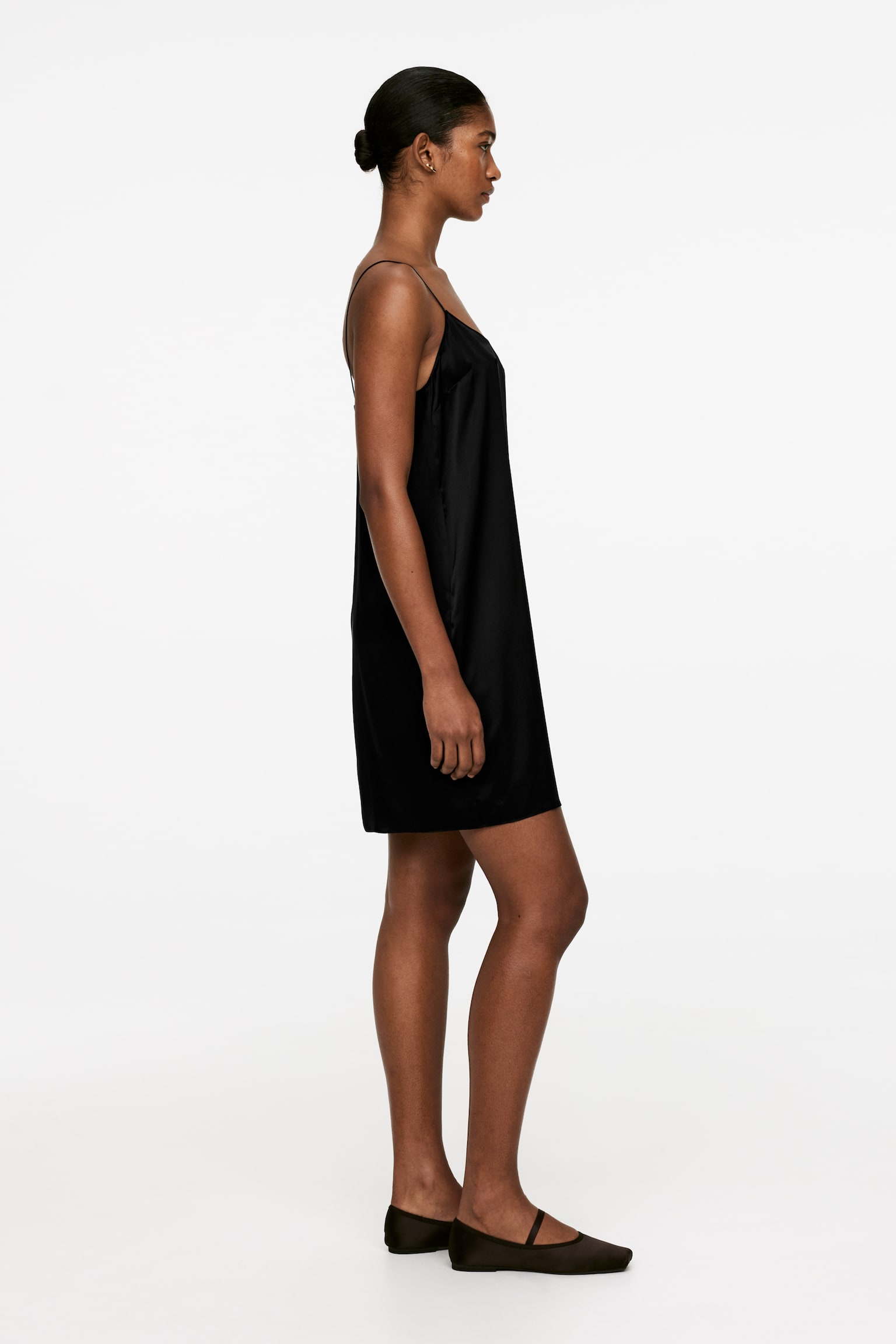 Silk Slip Dress - Black - 4