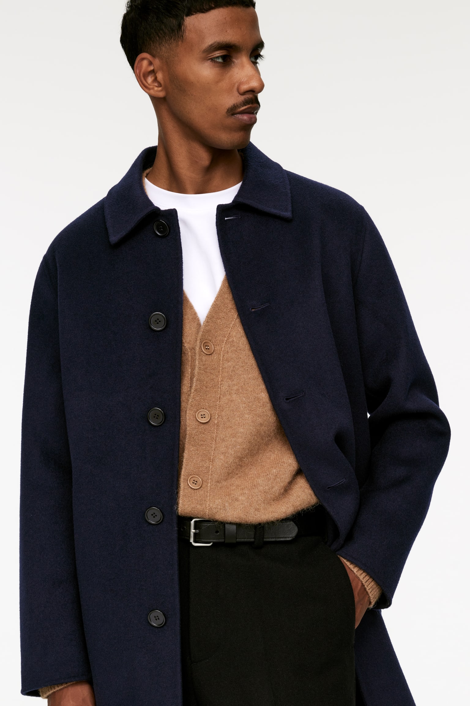 Double-Face Wool Blend Coat - Dark Blue/Dark Green - 6