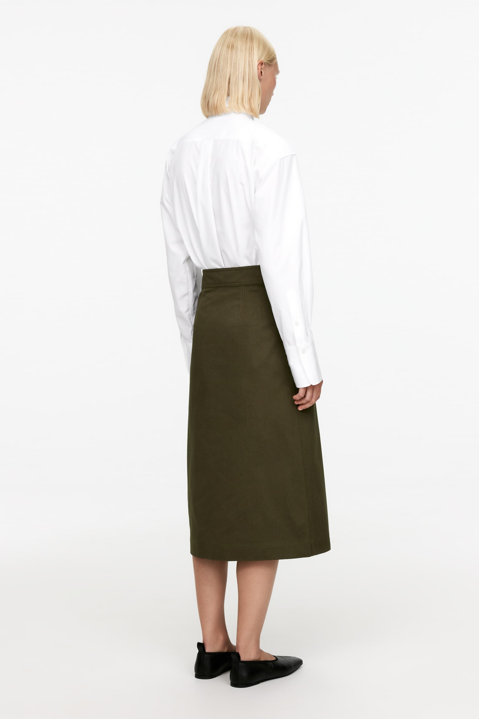 Cotton Wrap Skirt - Khaki Green - 3