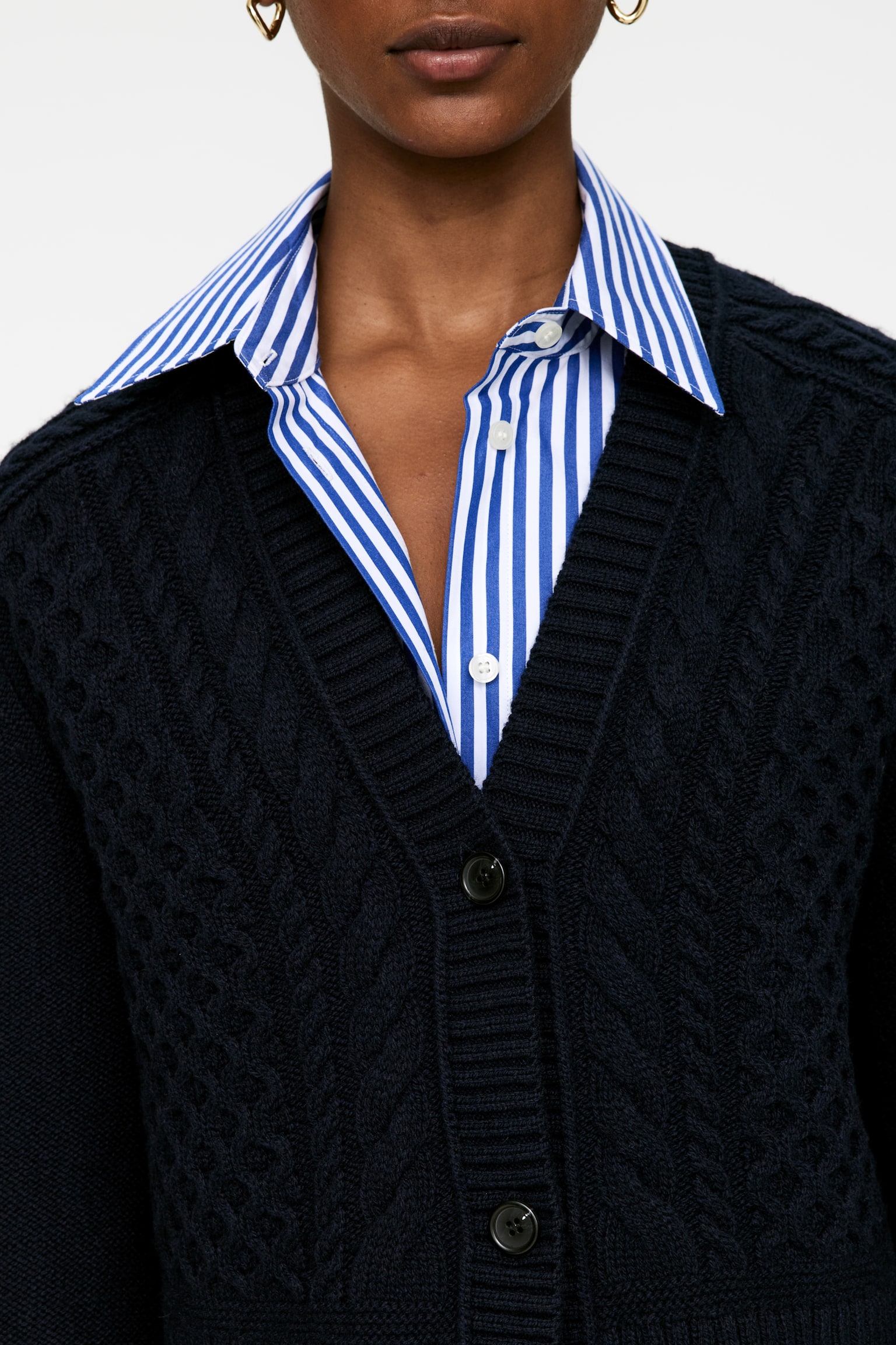 Cable-Knit Wool Cardigan - Dark Blue - 7