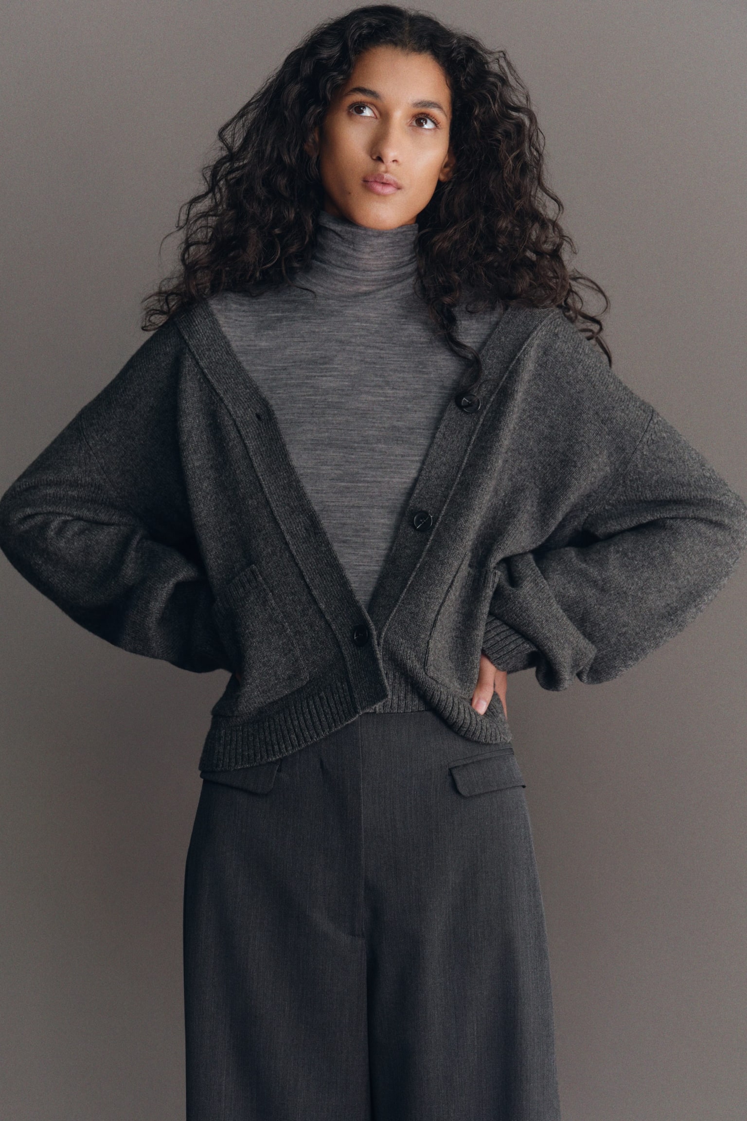 Polotröja i ull - Grå/Svart/Vinröd - 4