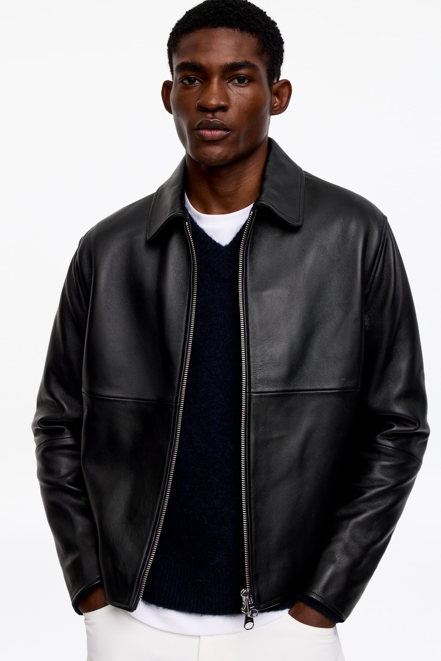 Giacca in pelle - Nero - 4