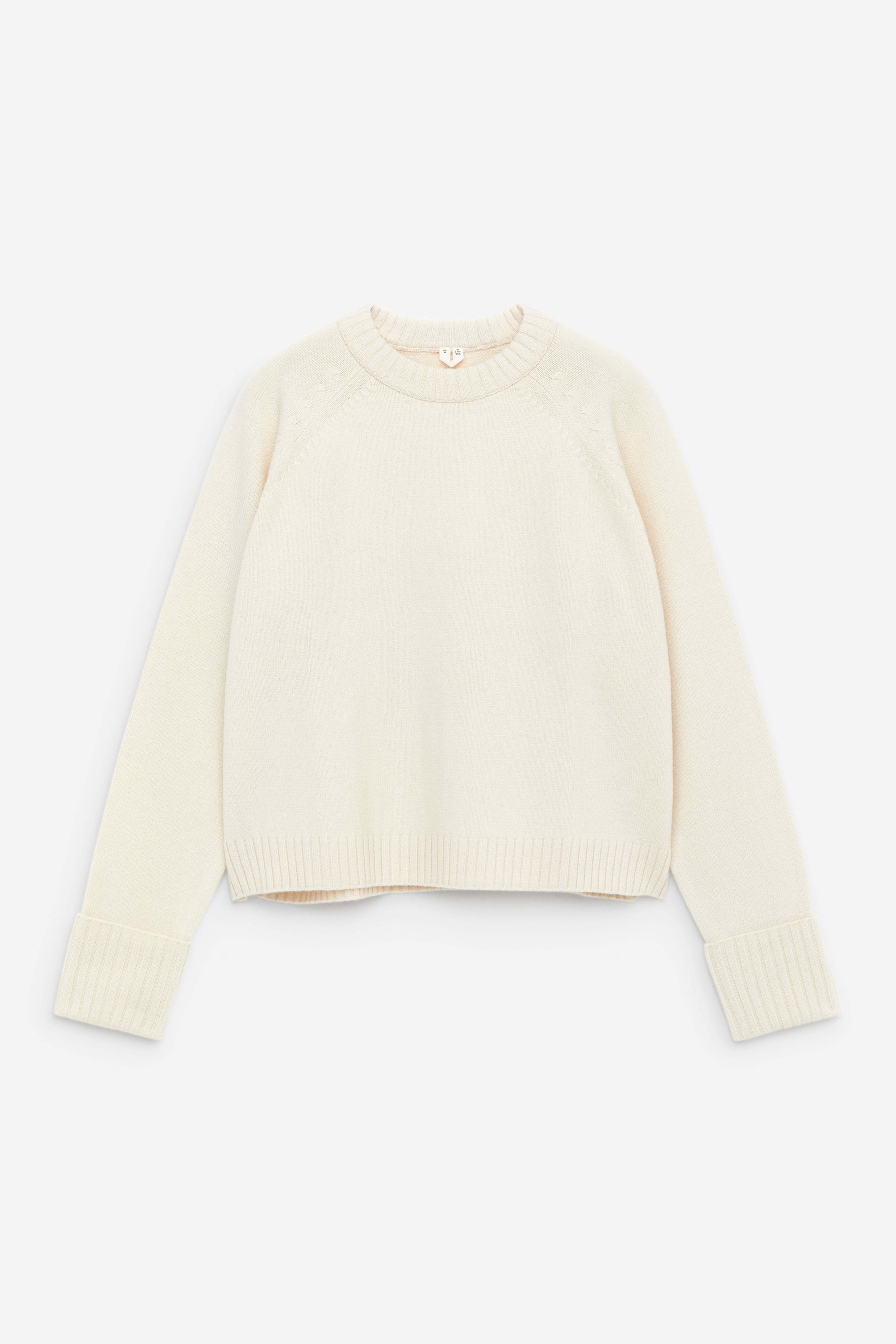 Wollpullover mit umgeschlagenen Ärmeln - Cremeweiß