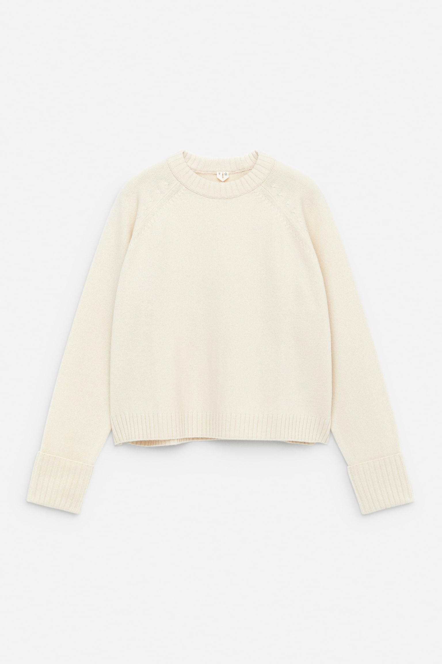 Felhajtott ujjú gyapjúpulóver - Törtfehér - 2