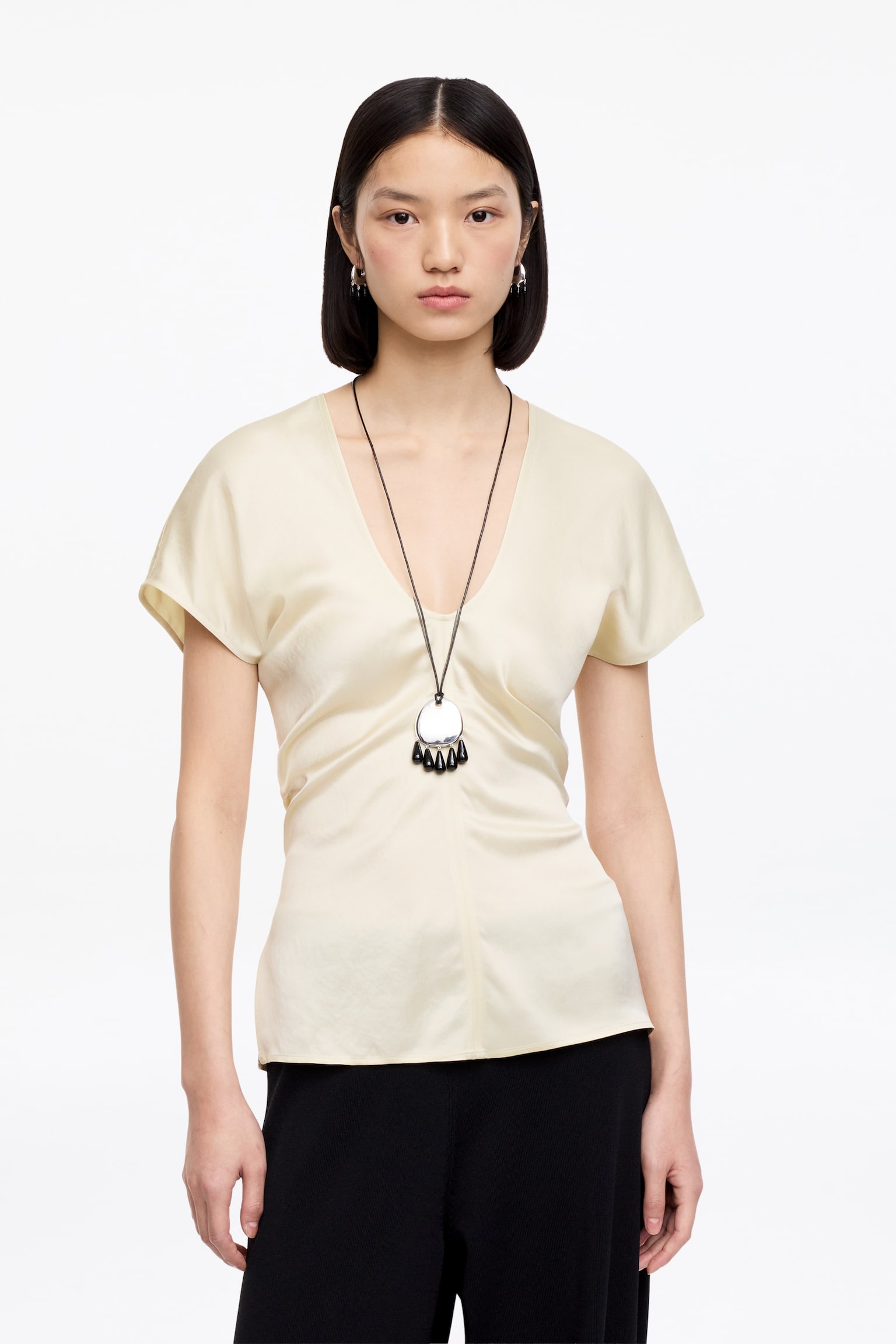 Drapiertes Satinoberteil - Hellbeige - 1