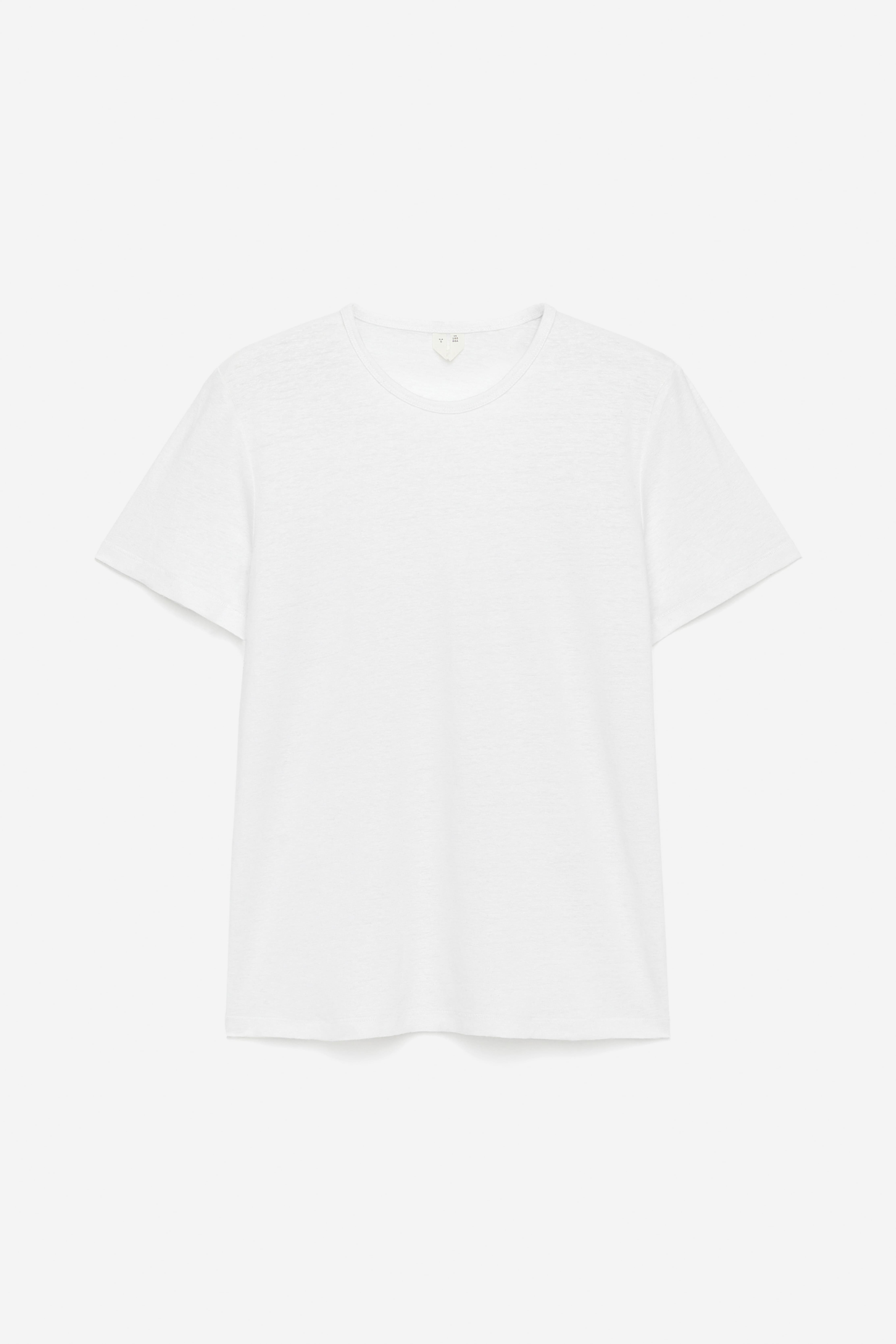 T-shirt en lin mélangé - Blanc/Bleu foncé