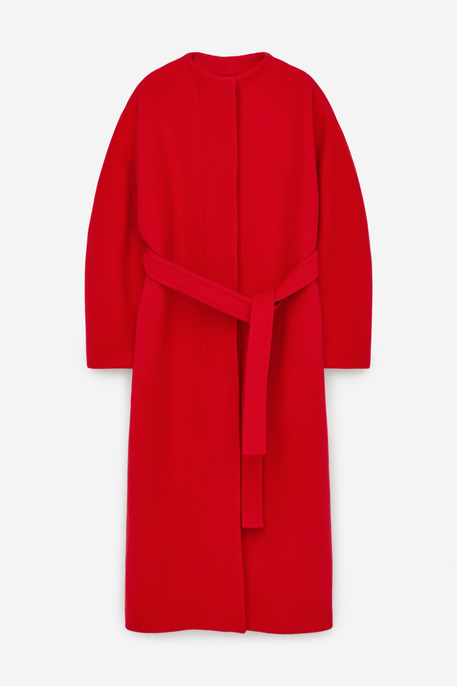 Wool-Blend Belted Coat - Red