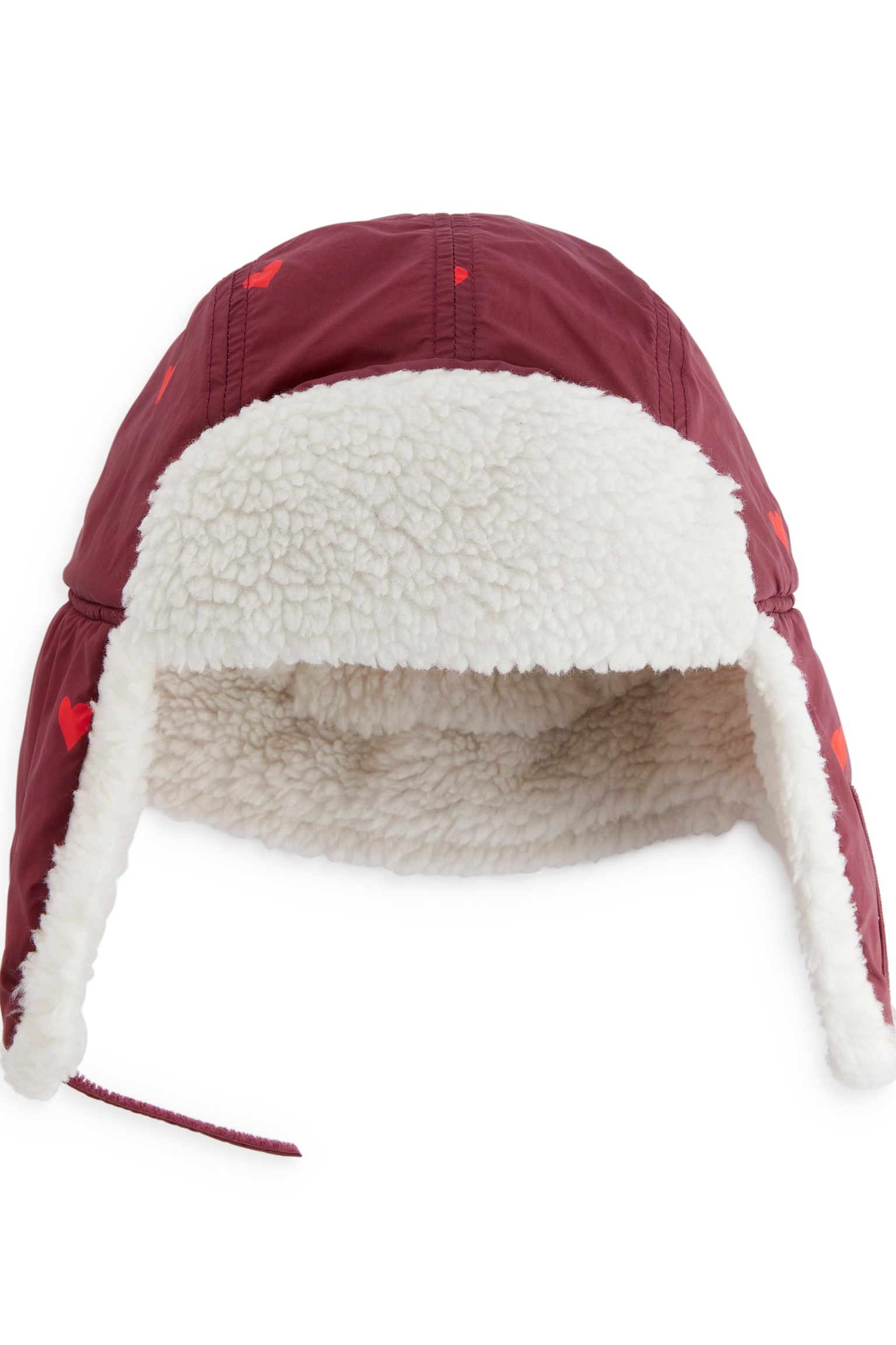 Trapper Hat - Burgundy/Red hearts/Beige/Blue - 1