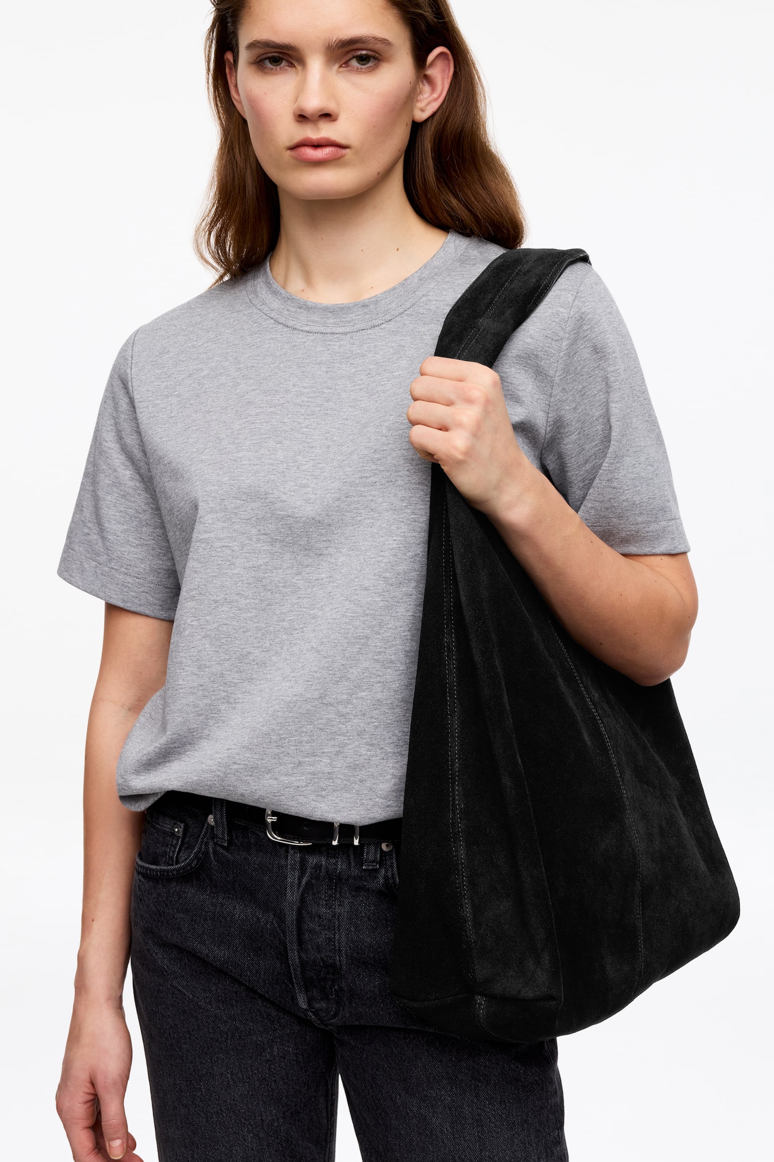 Weiche Veloursledertasche - Schwarz - 6