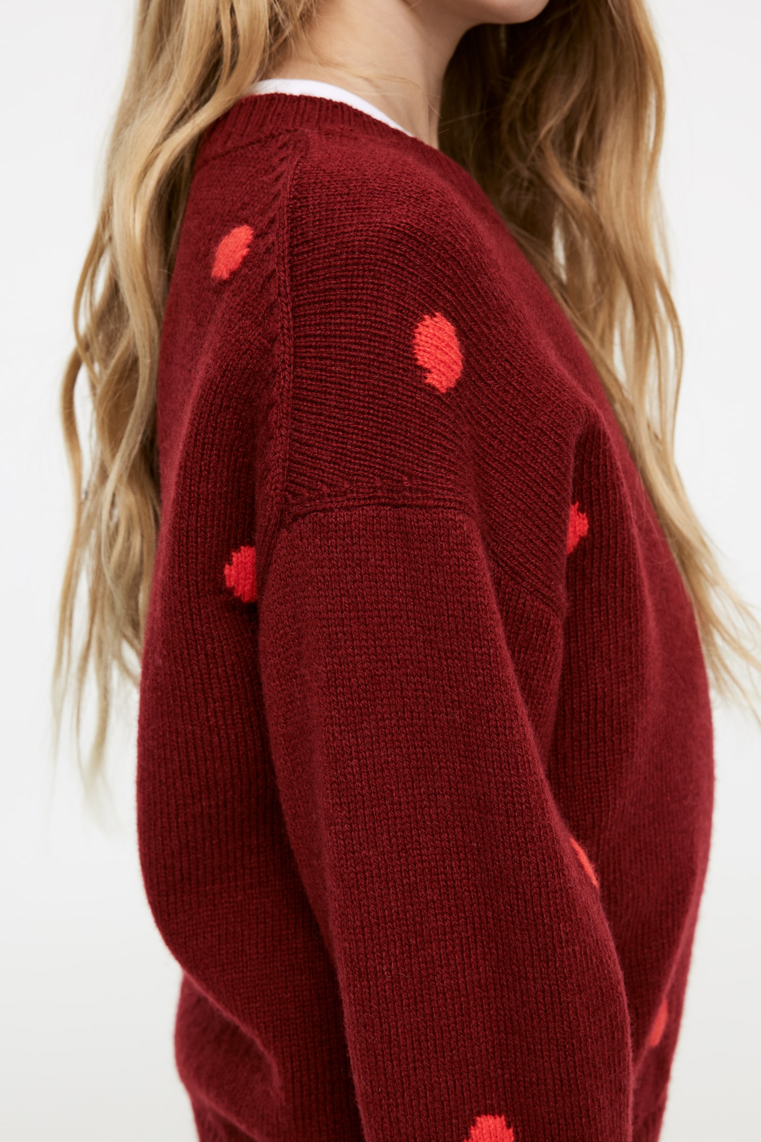 Wool Jumper - Burgundy/Red Dots/Beige/Pink Dots - 6