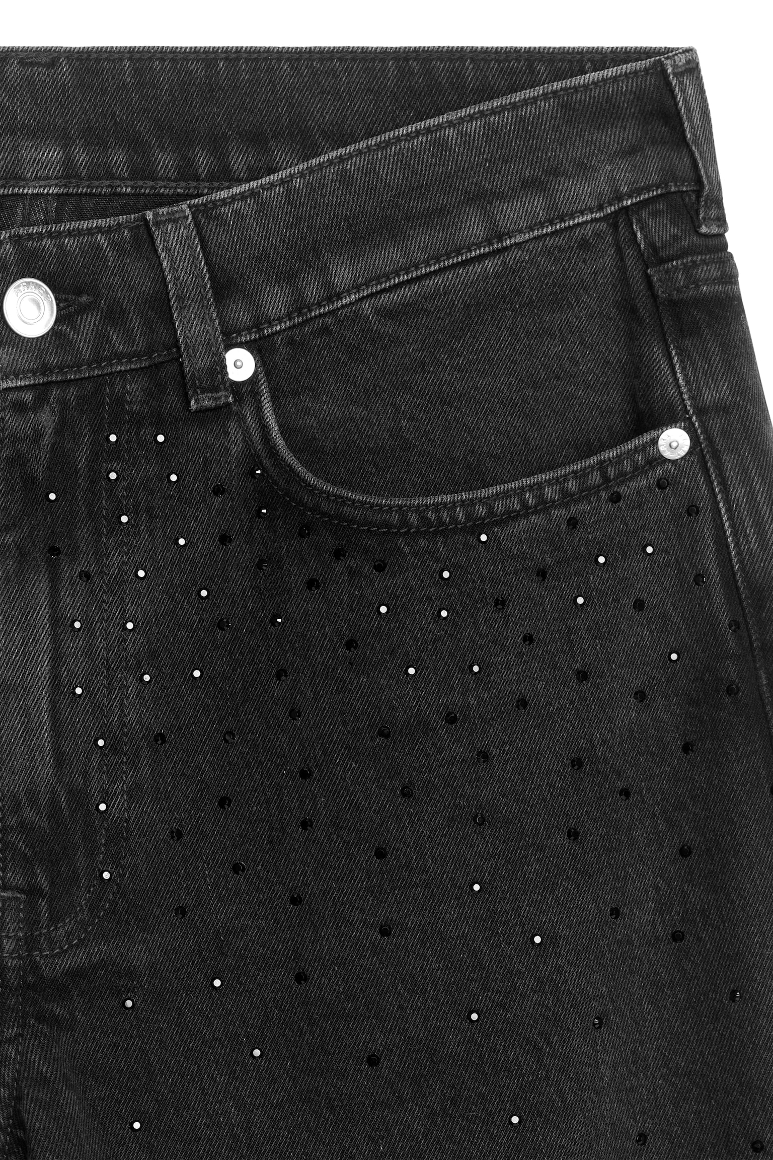 CLOUD Rhinestone Loose Jeans - Black - 2