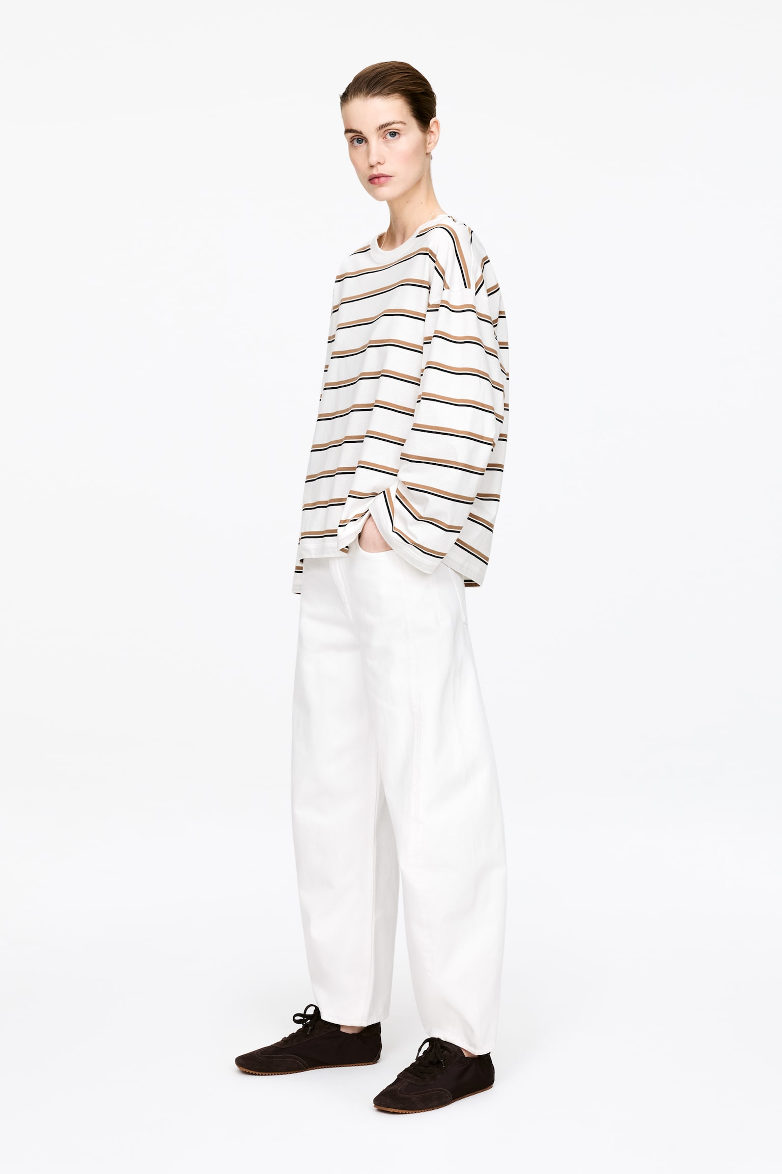 Oversized-T-Shirt mit langen Ärmeln - Weiß/mehrfarbig/Schwarz/Türkis - 5