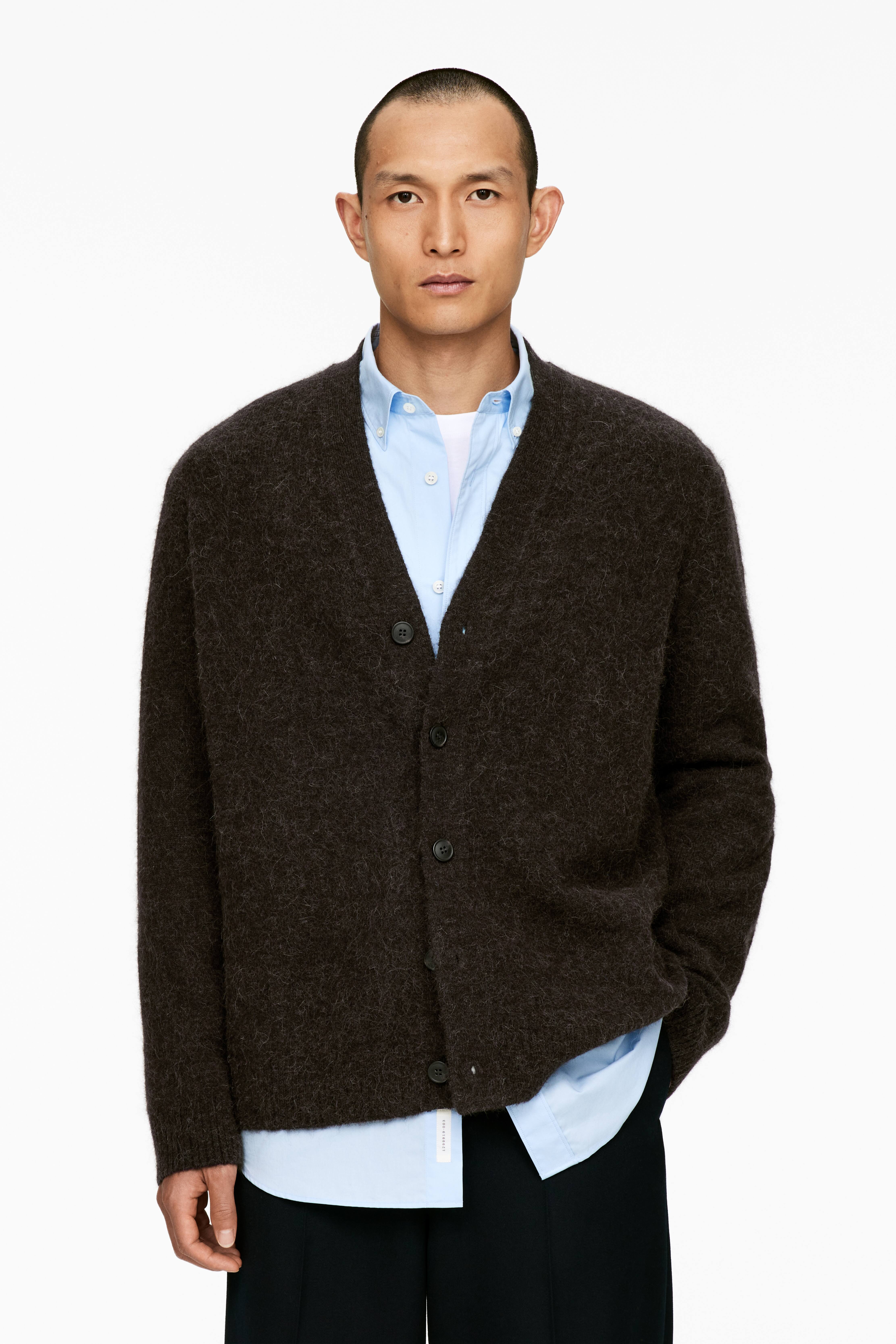Wool-Alpaca Blend Cardigan - Brown/Dark Blue