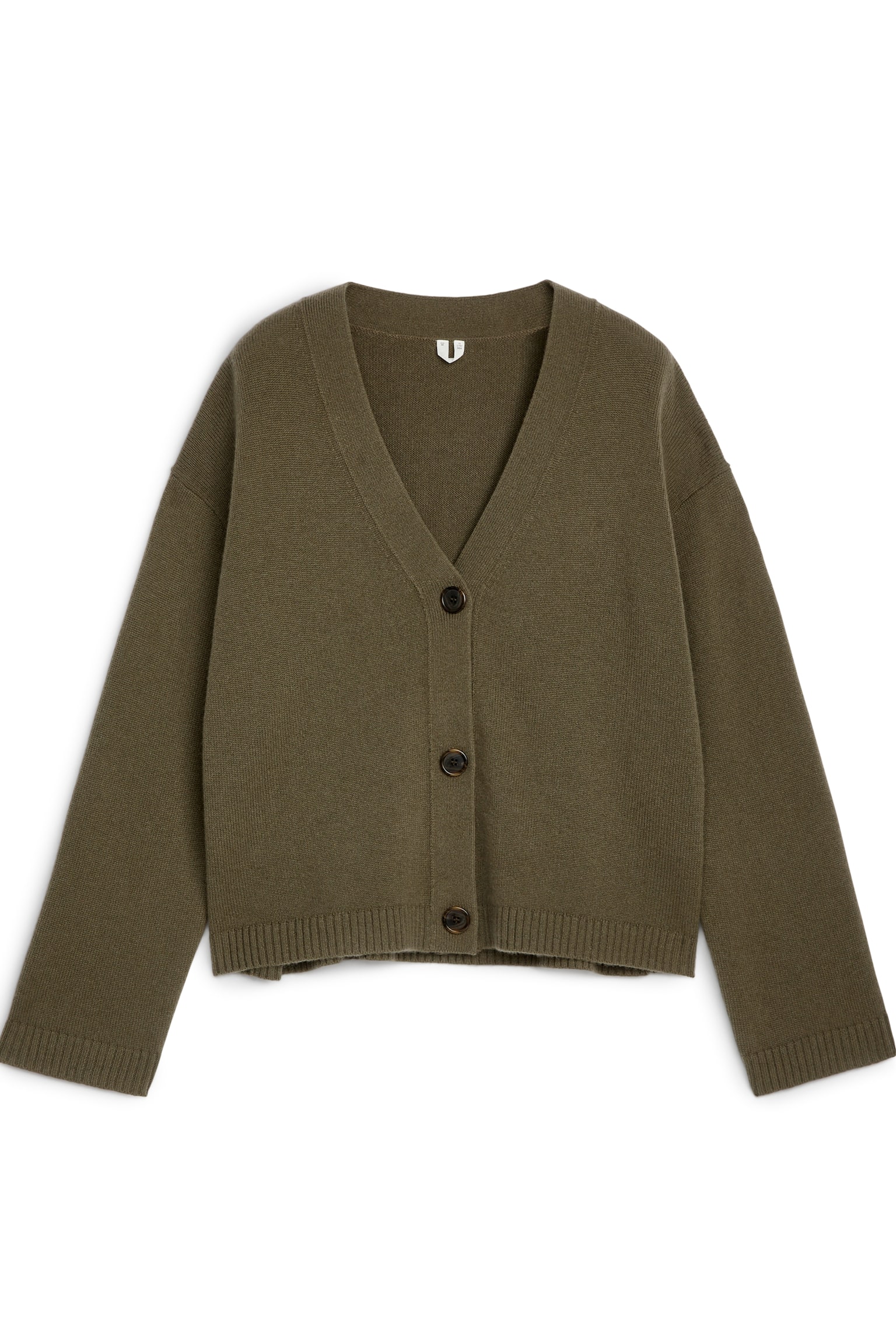 Cashmere-Wool Cardigan - Khaki Green/Black/Grey Melange - 2